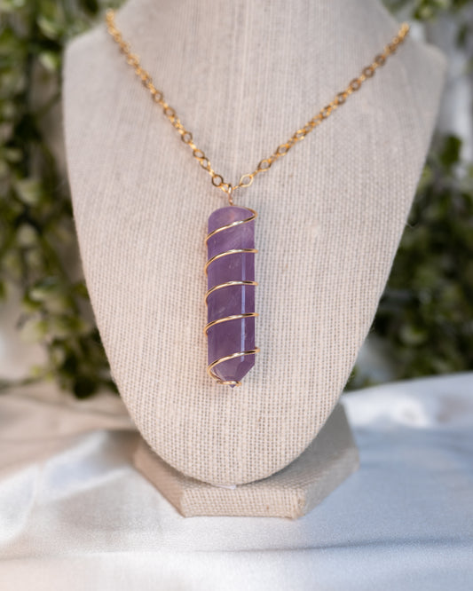 Wire Wrapped Spiral Amethyst Point Necklace