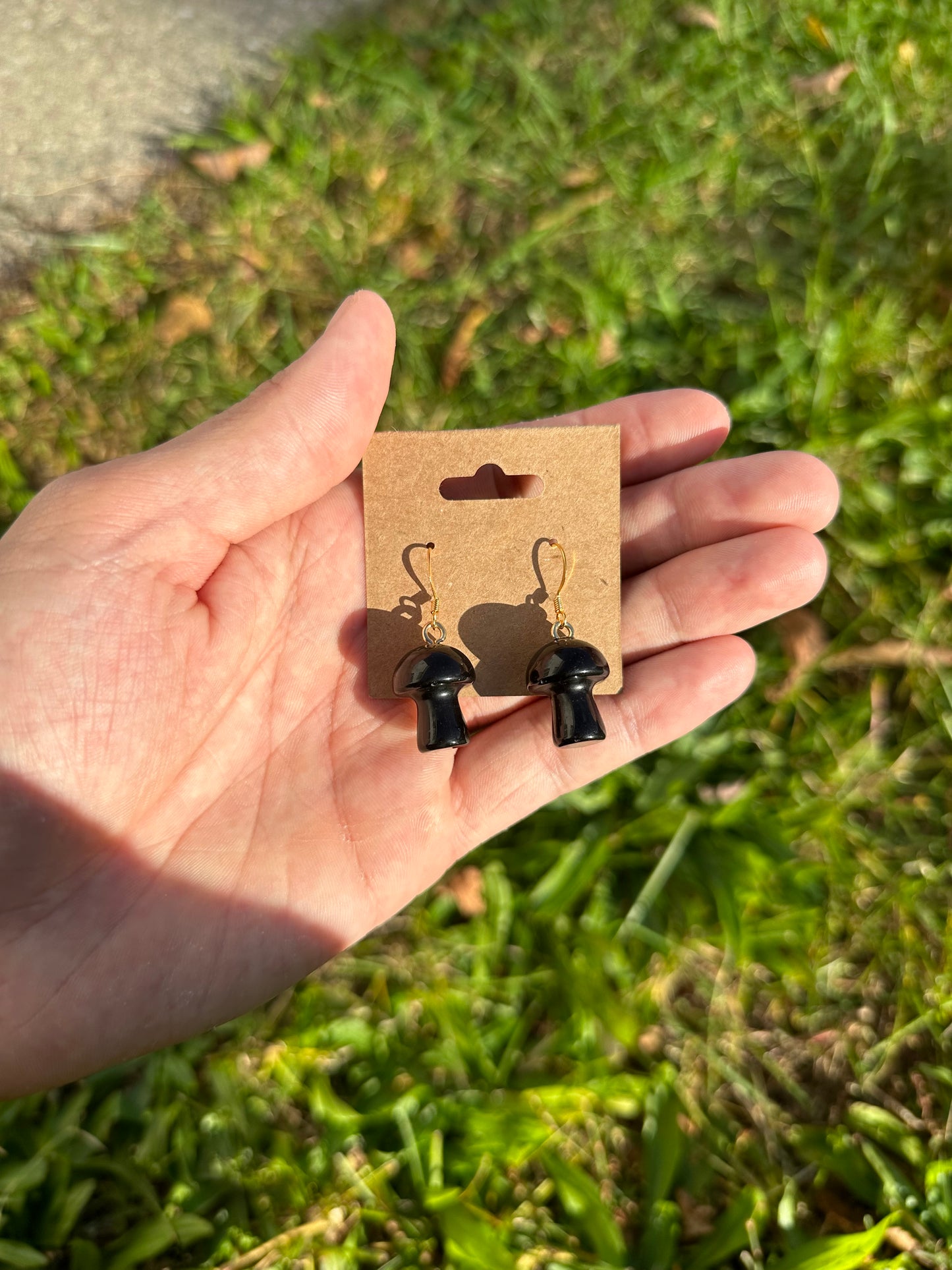 Black Obsidian Mushroom Earrings