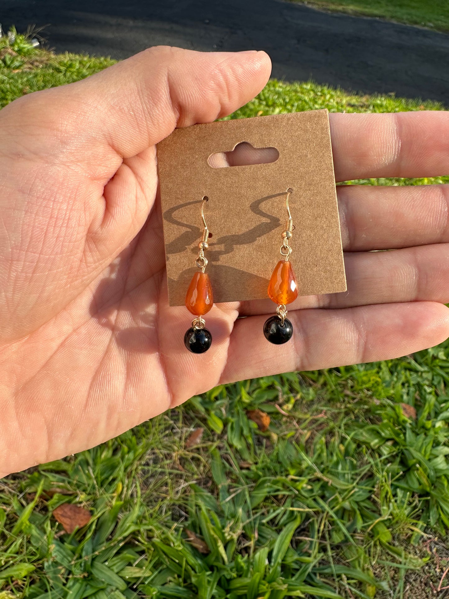 Carnelian & Onyx Dangle Earrings