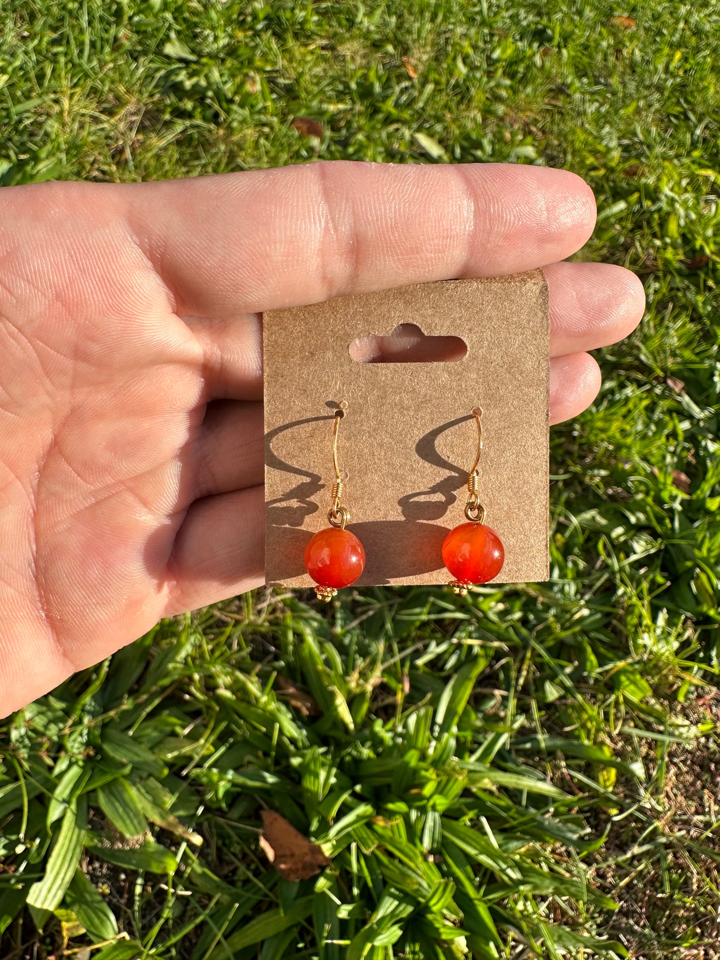 Carnelian Sphere Dangle Earrings