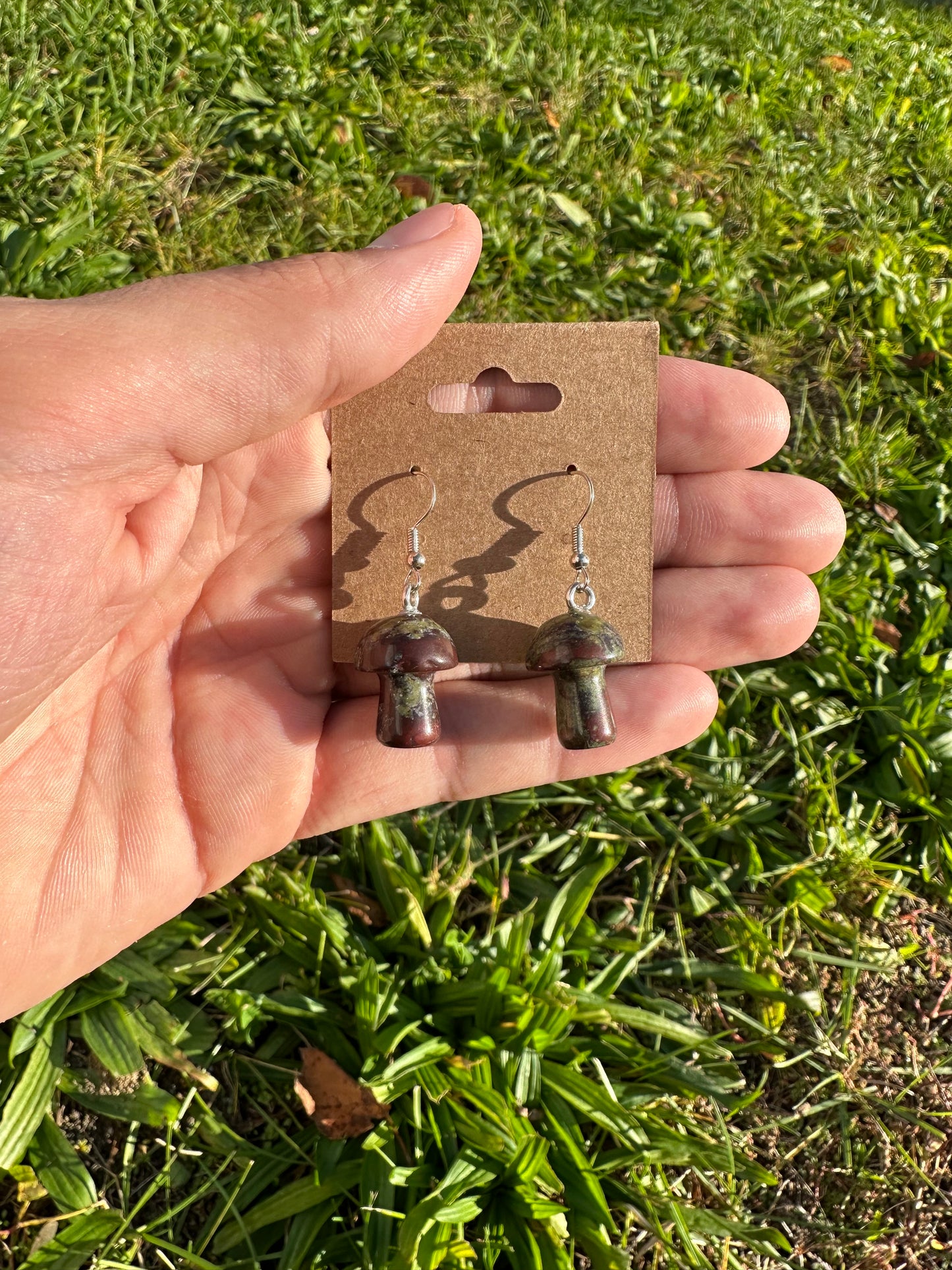 Dragon Bloodstone Mushroom Earrings