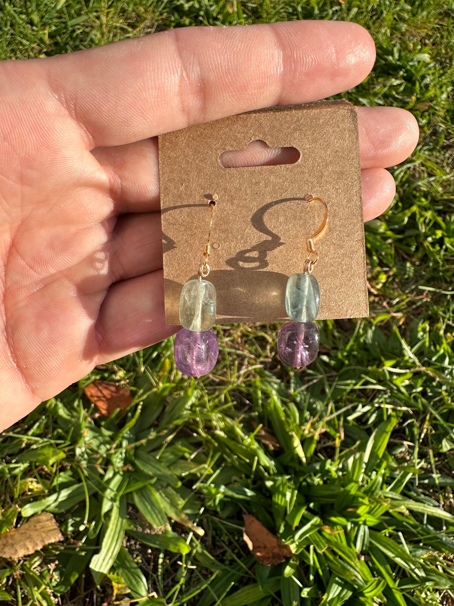 Green Fluorite & Amethyst Dangle Earrings