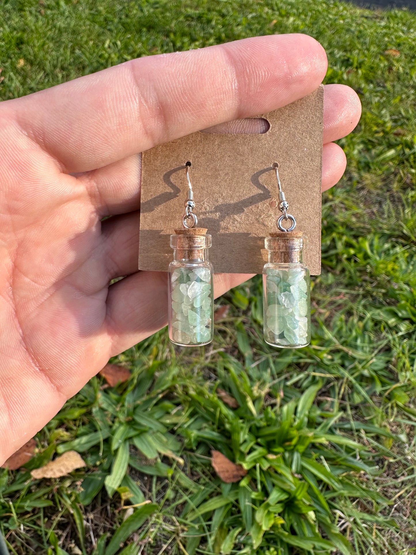 Green Aventurine Chip Bottle Earrings