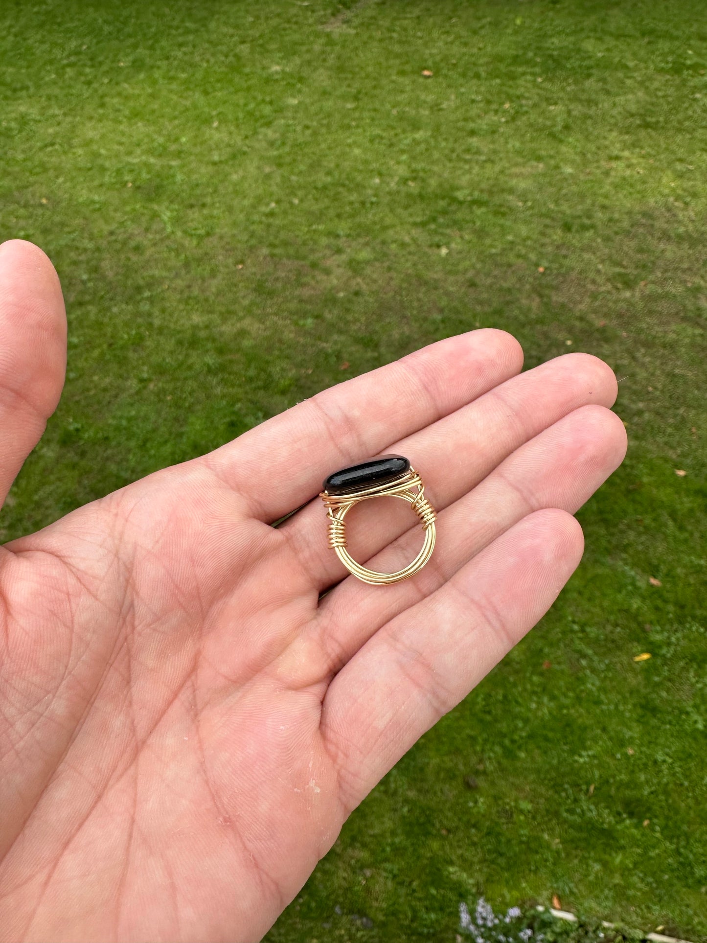 Square Black Onyx Wire Wrapped Ring Size 5.5