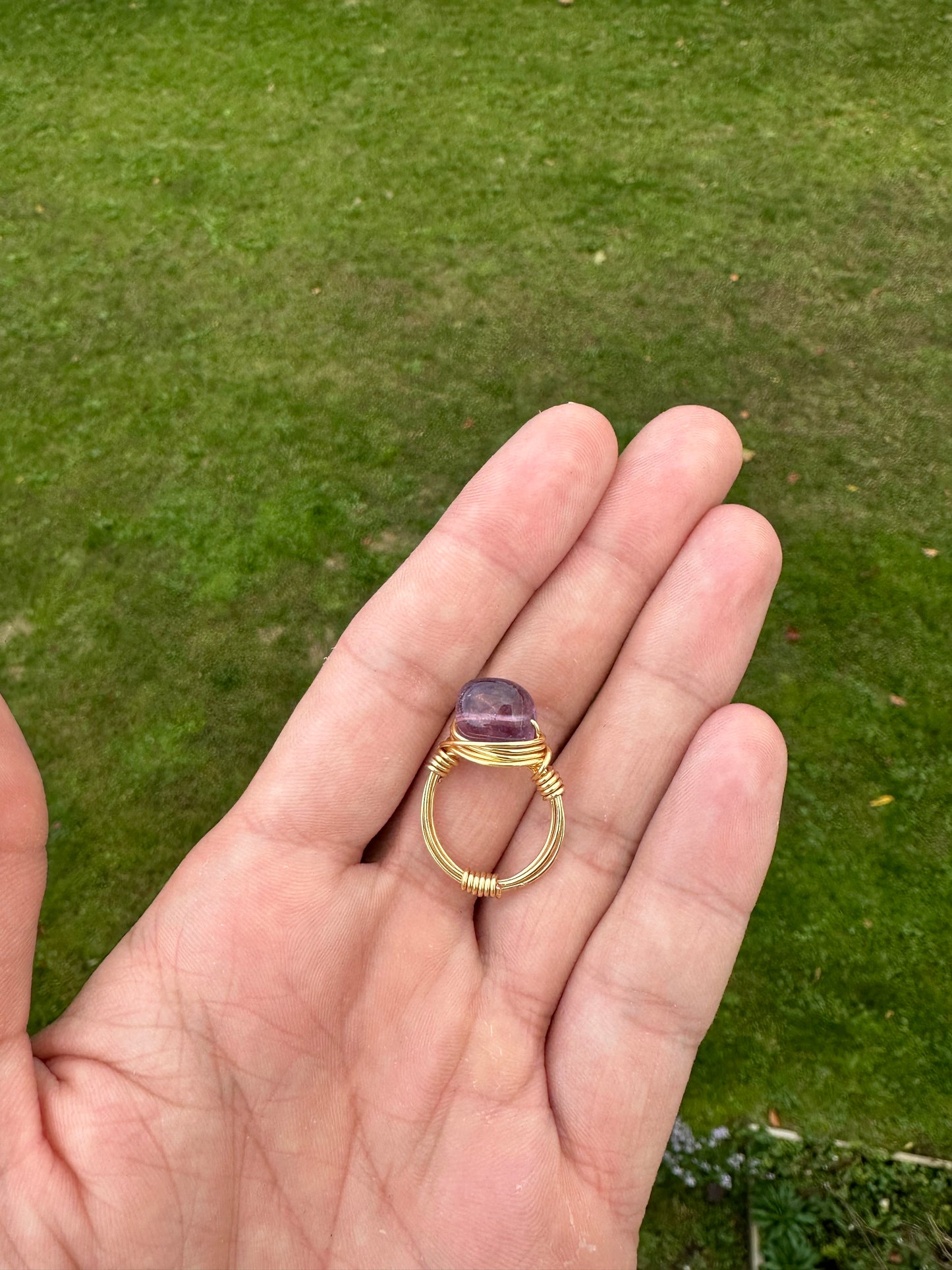 Gold Cylindrical Amethyst Ring Size 6