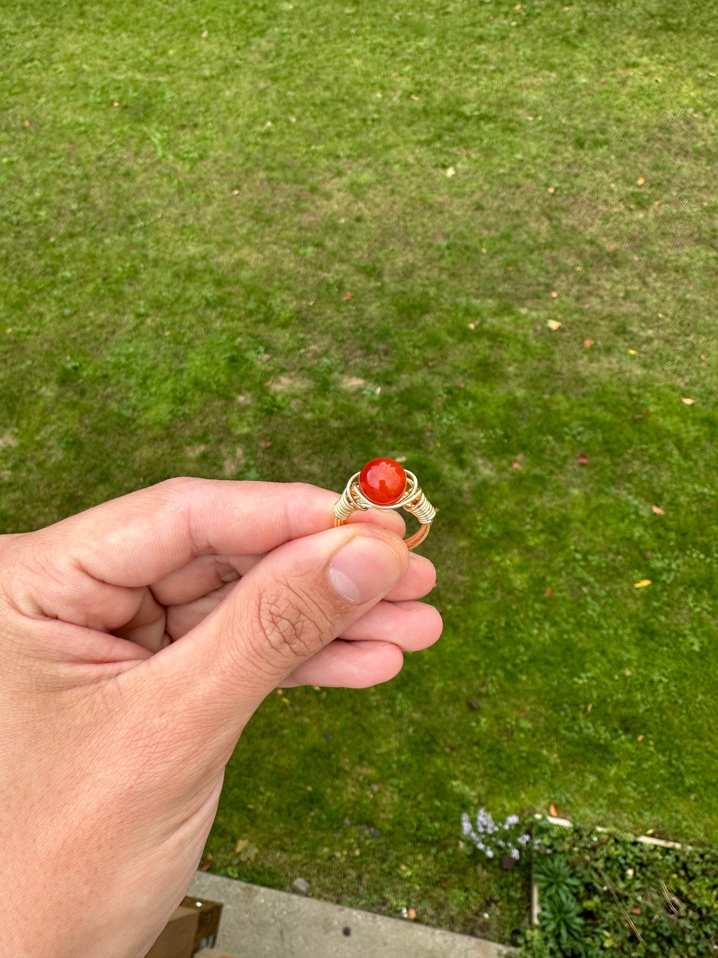 Gold Carnelian Wire Wrapped Ring Size 6