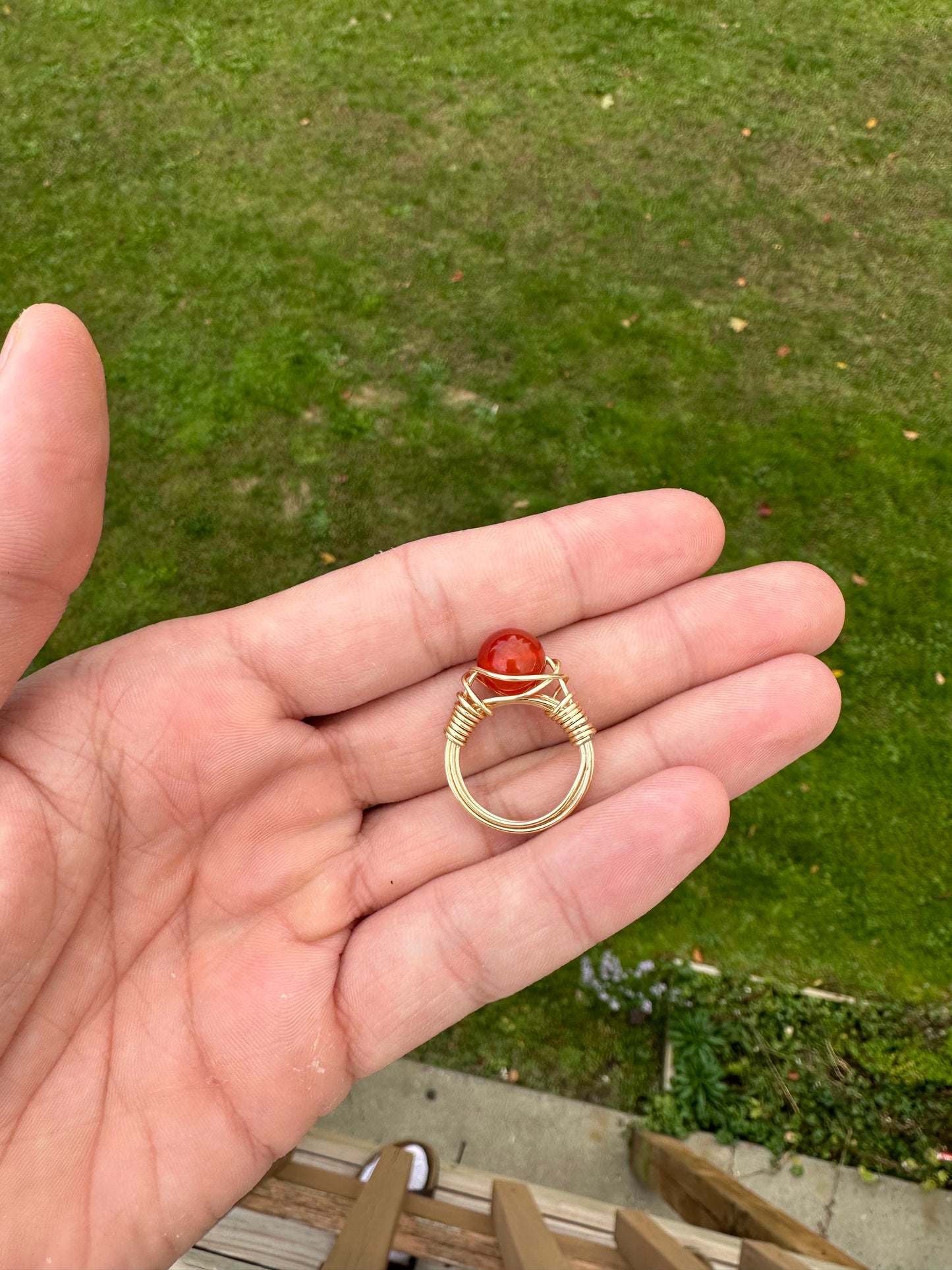 Gold Carnelian Wire Wrapped Ring Size 6