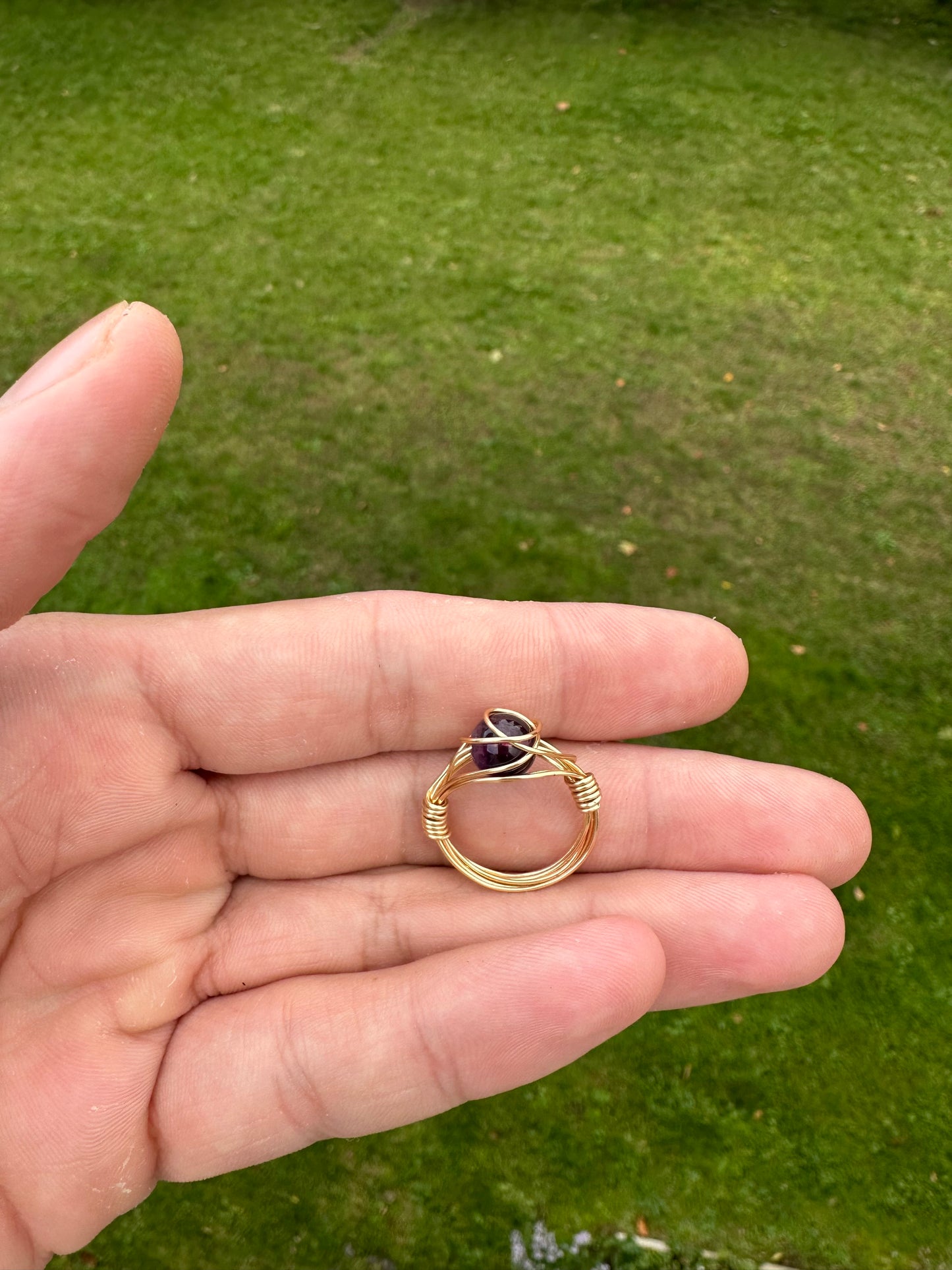 Gold Amethyst Wire Wrapped Ring Size 6