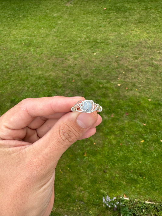 Silver Angelite Wire Wrapped Ring Size 6.5