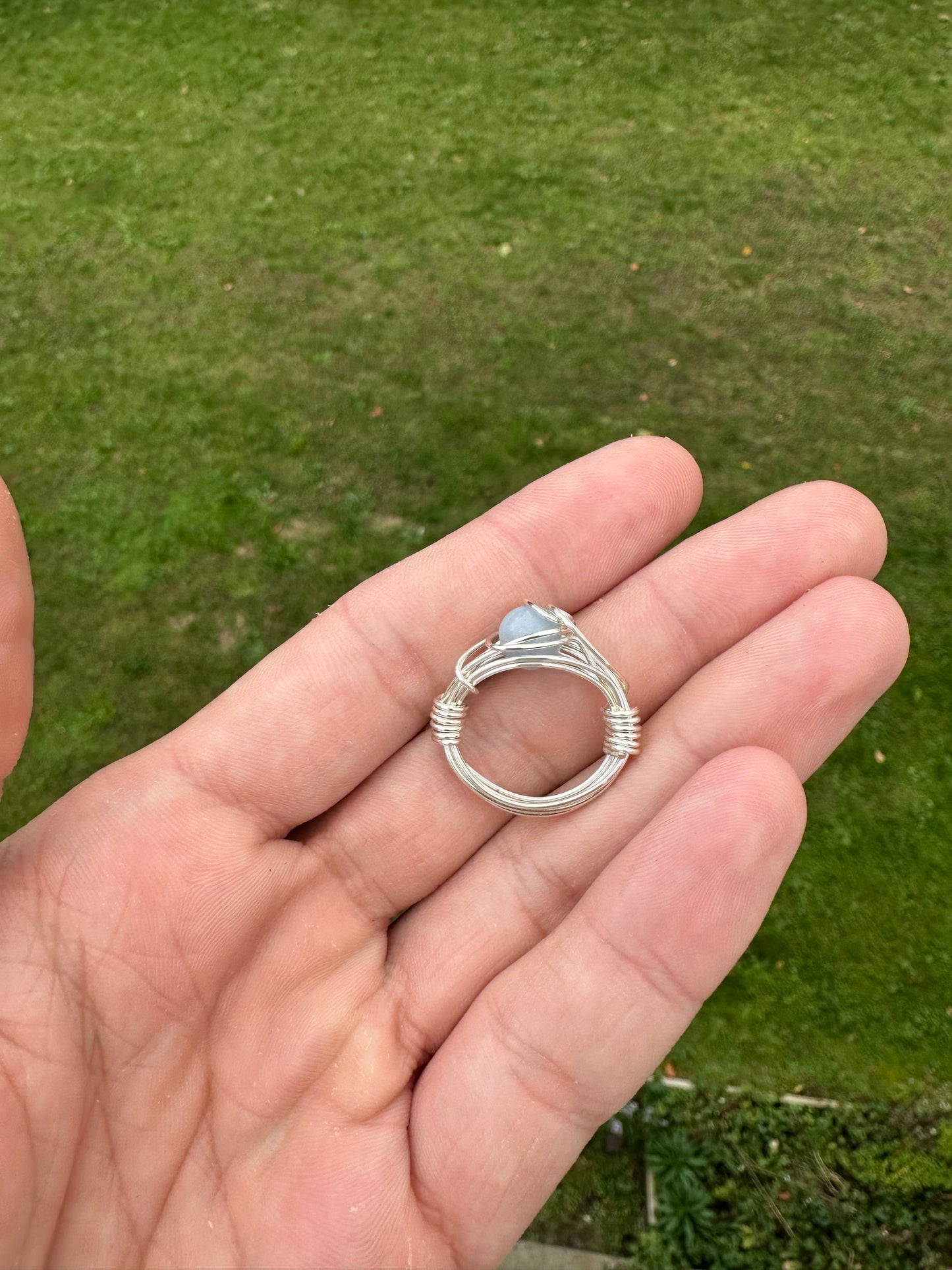 Silver Angelite Wire Wrapped Ring Size 6.5