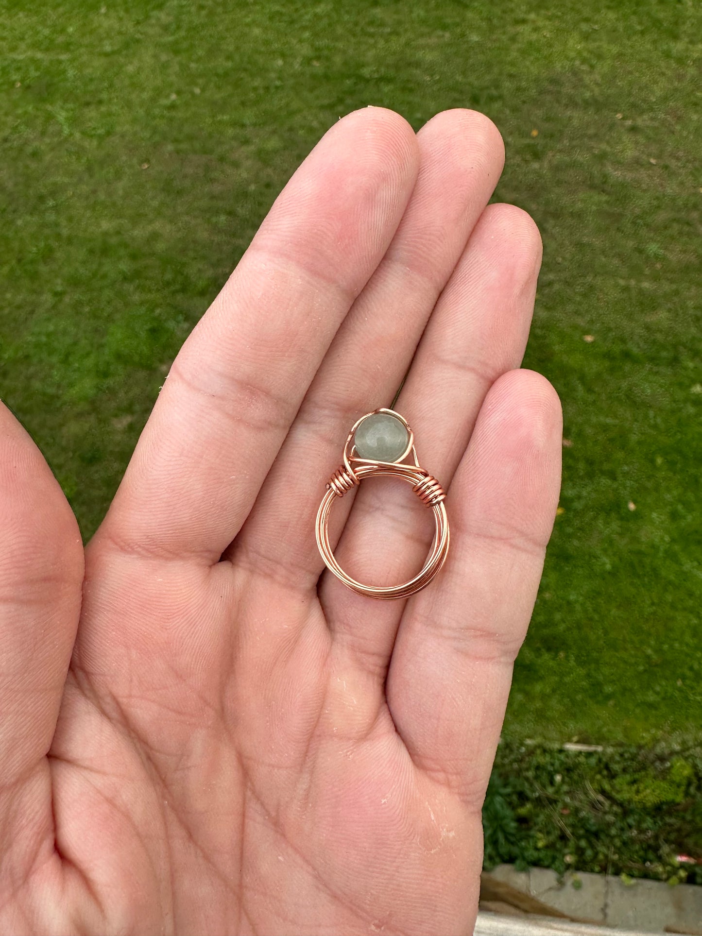 Green Aventurine Copper Wire Wrapped Ring Size 6.5