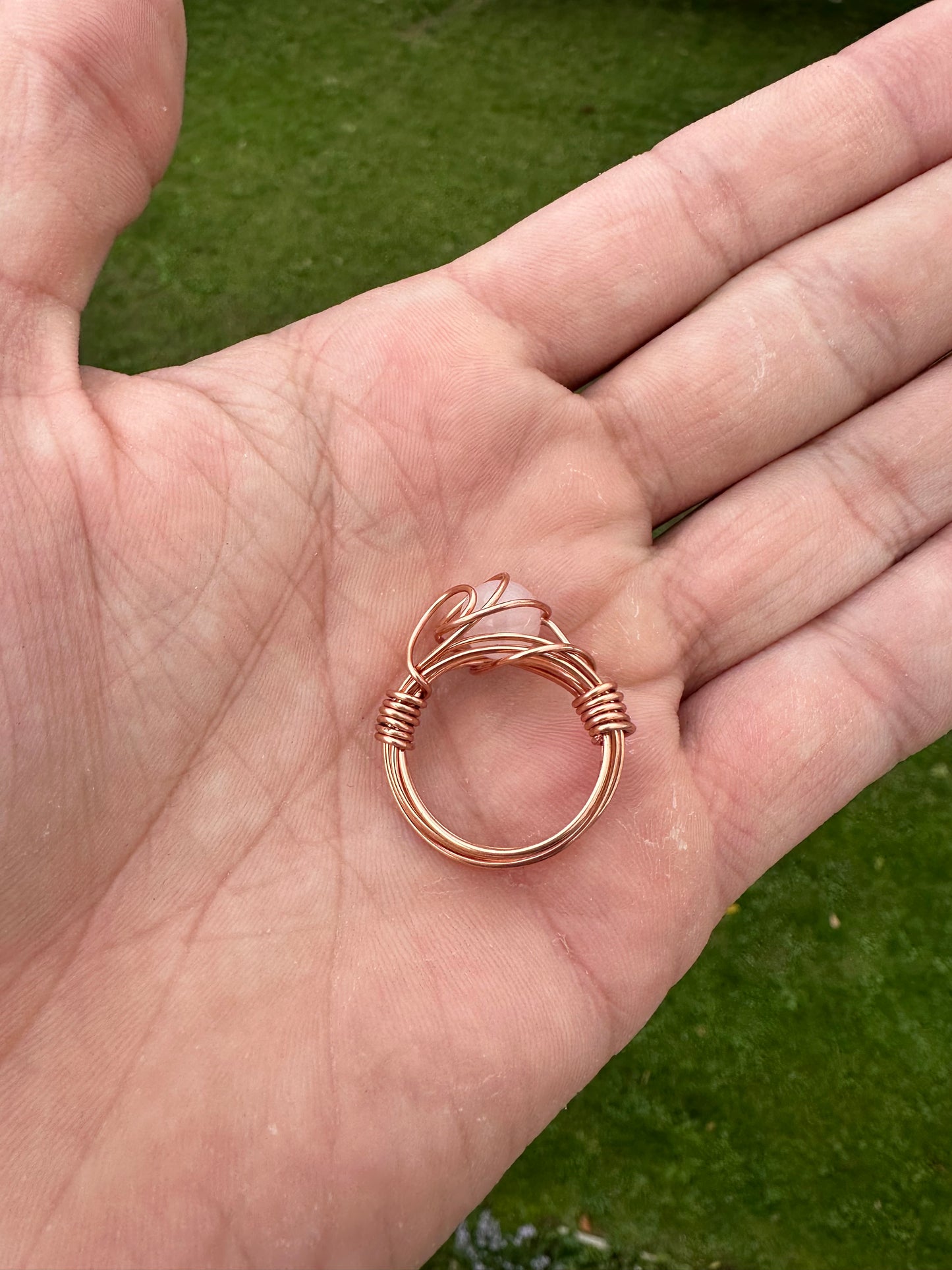 Copper Rose Quartz Wire Wrapped Ring Size 7.5