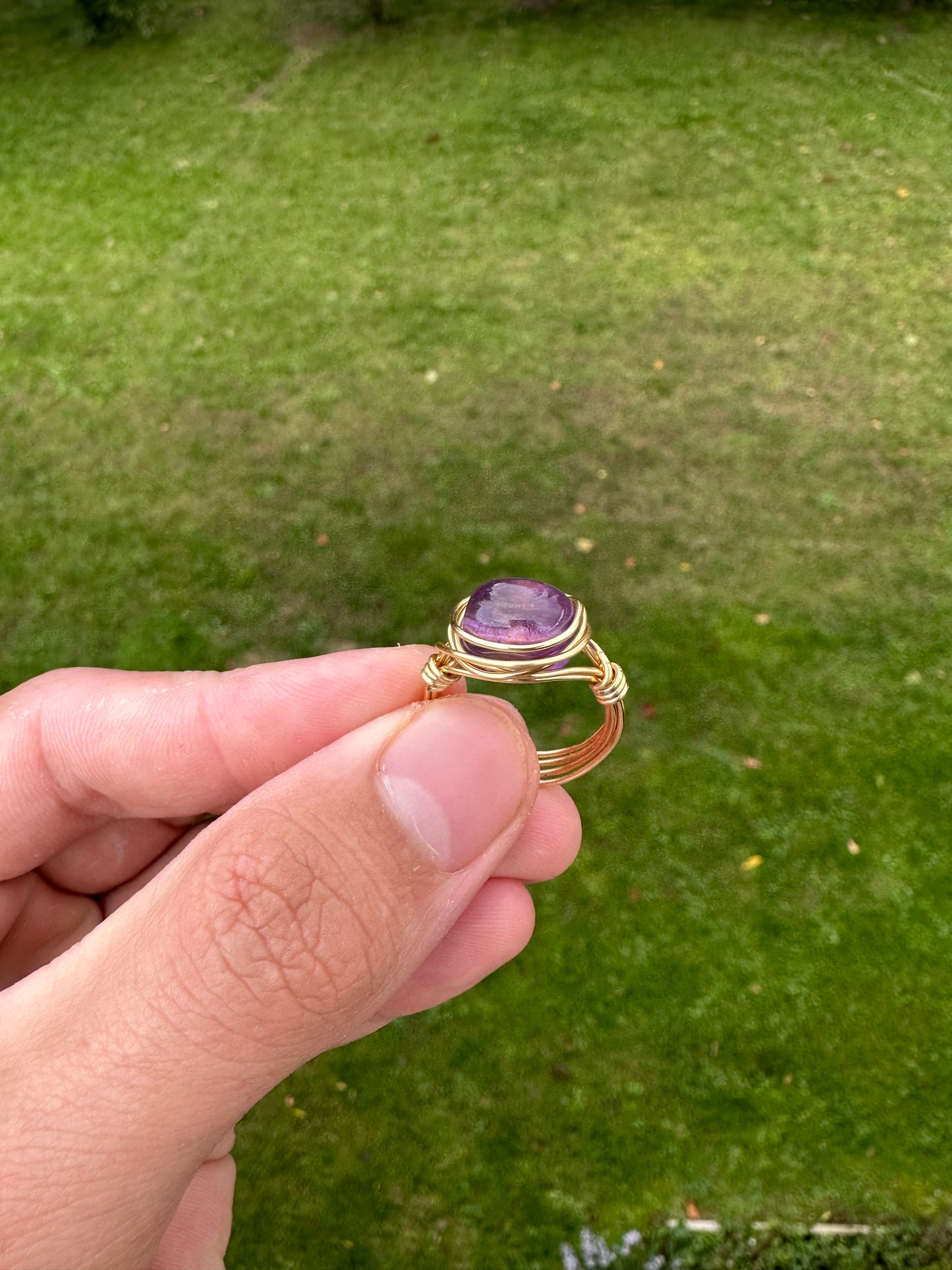 Gold Amethyst Wire Wrapped Ring Size 8