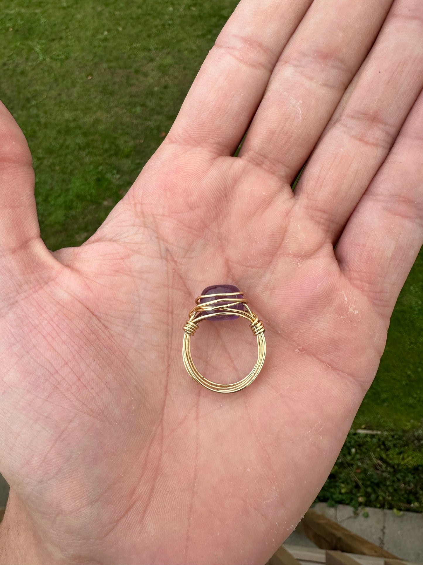 Gold Amethyst Wire Wrapped Ring Size 8