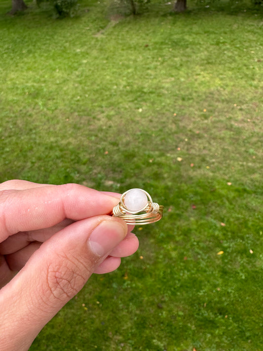 Gold Rose Quartz Wire Wrapped Ring Size 8.5