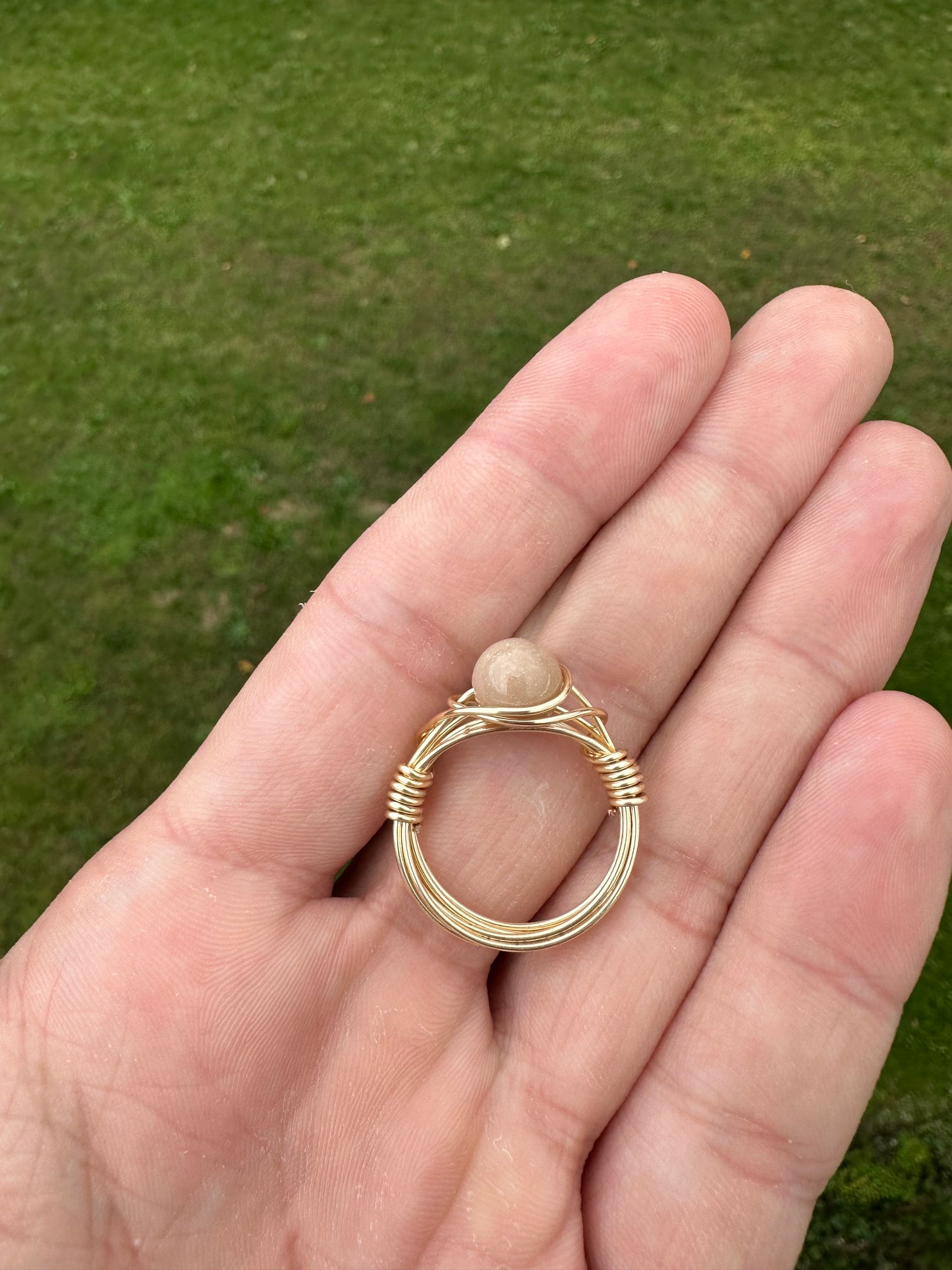 Gold Mookaite Wire Wrapped Ring Size 8.5