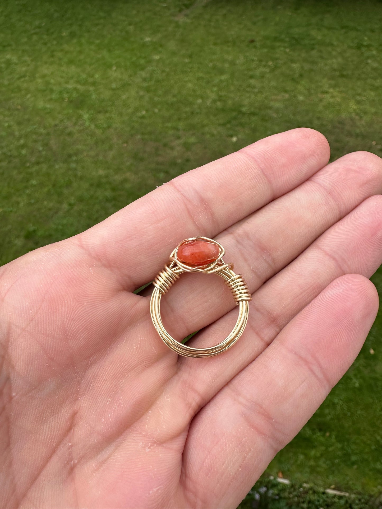 Gold Carnelian Wire Wrapped Ring Size 8.5