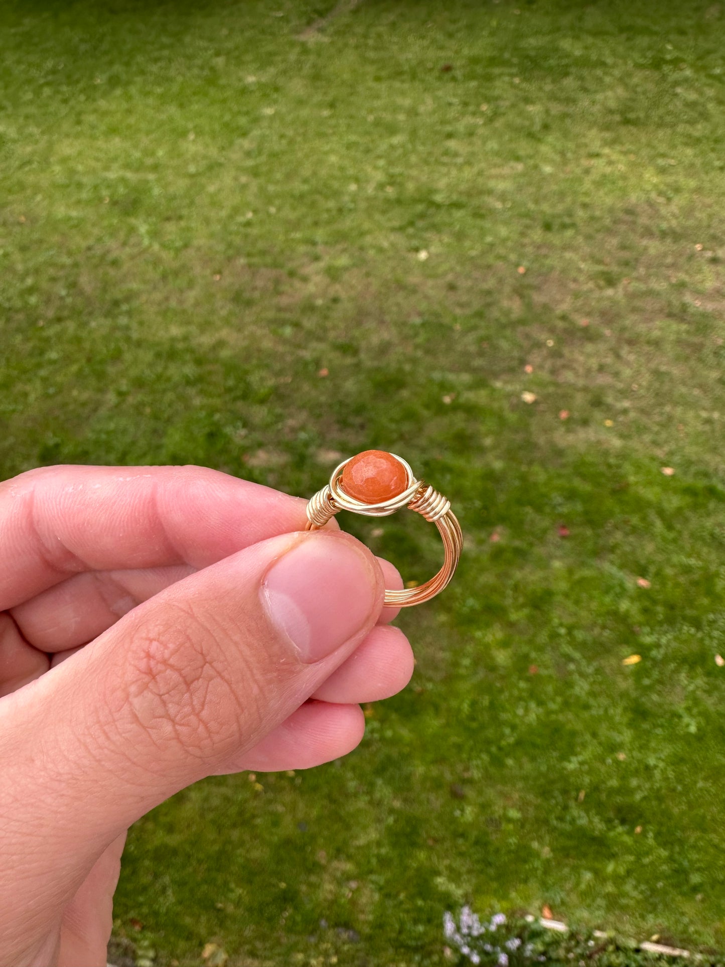 Gold Faceted Carnelian Wire Wrapped Ring Size 8.5