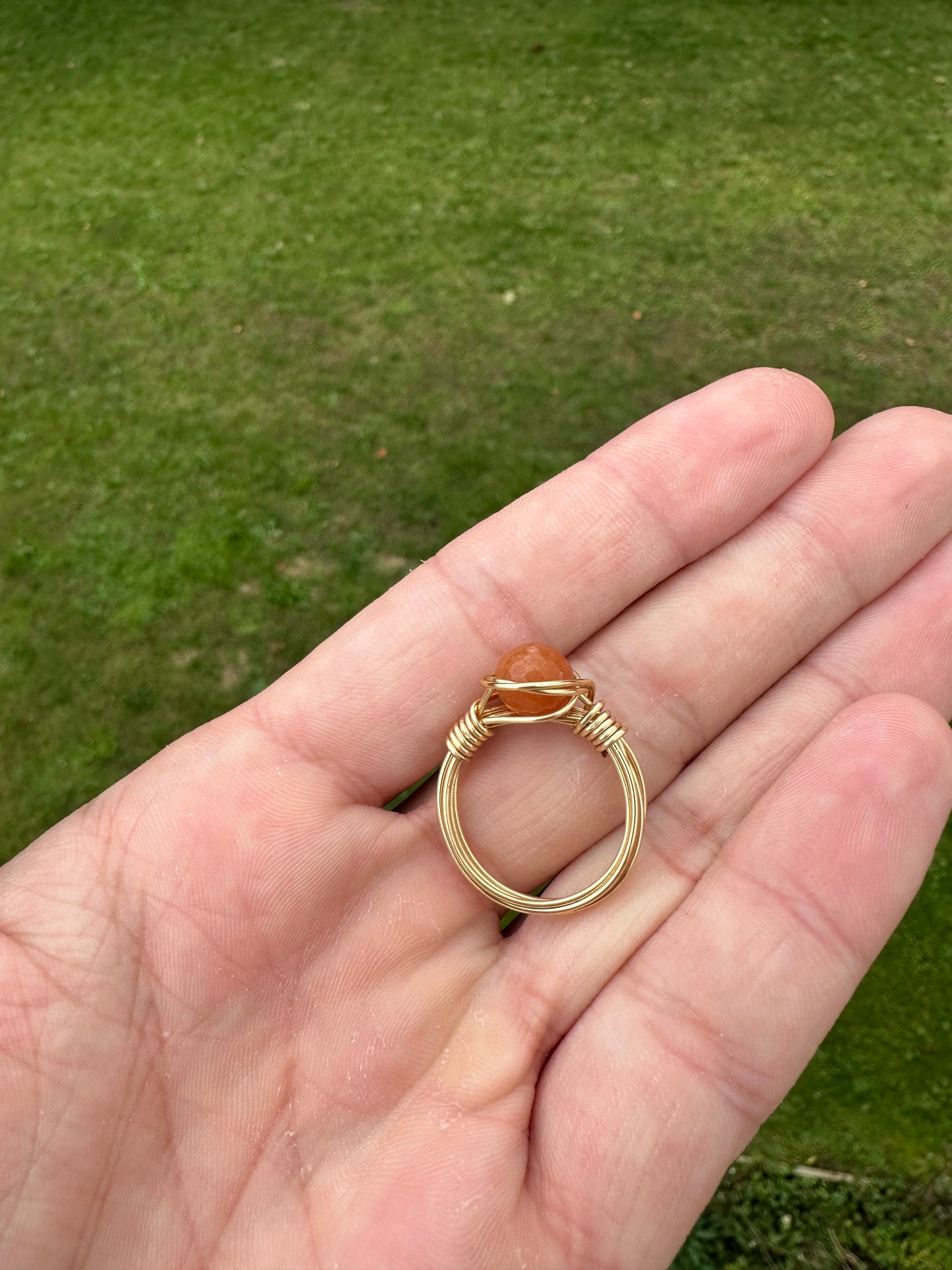 Gold Faceted Carnelian Wire Wrapped Ring Size 8.5