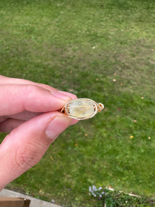 Gold Faceted Citrine Wire Wrapped Ring Size 8.5