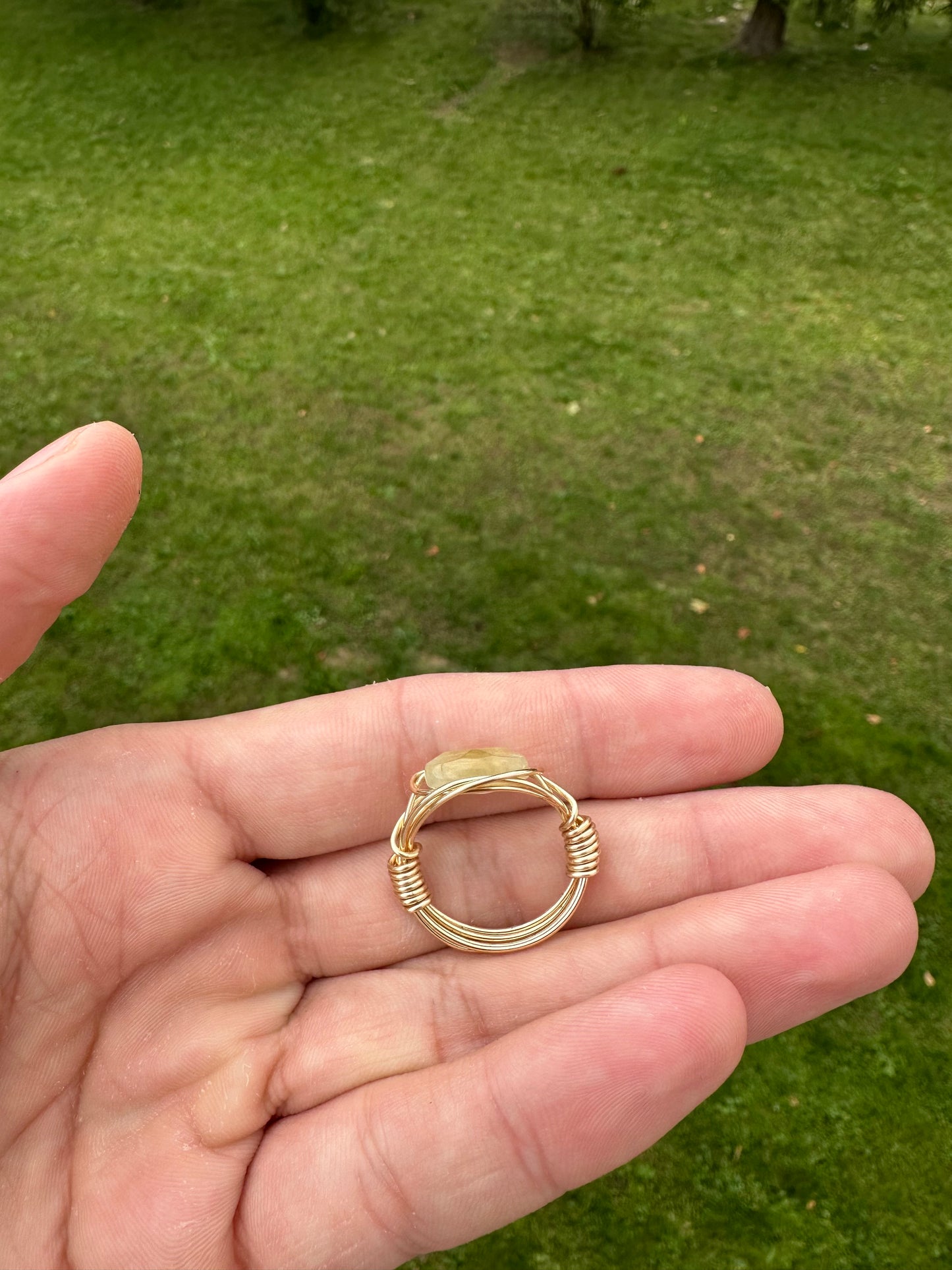 Gold Faceted Citrine Wire Wrapped Ring Size 8.5