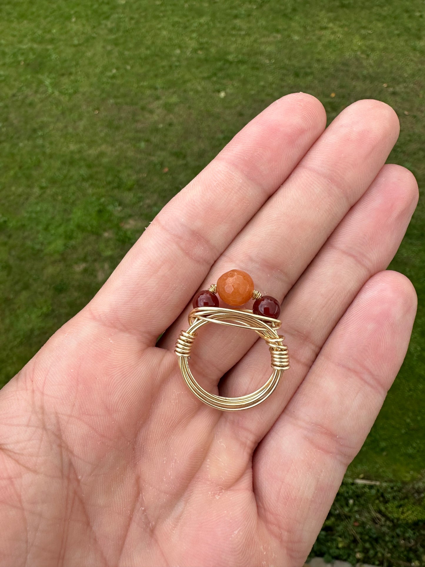 Gold Triple Carnelian Wire Wrapped Ring Size 9