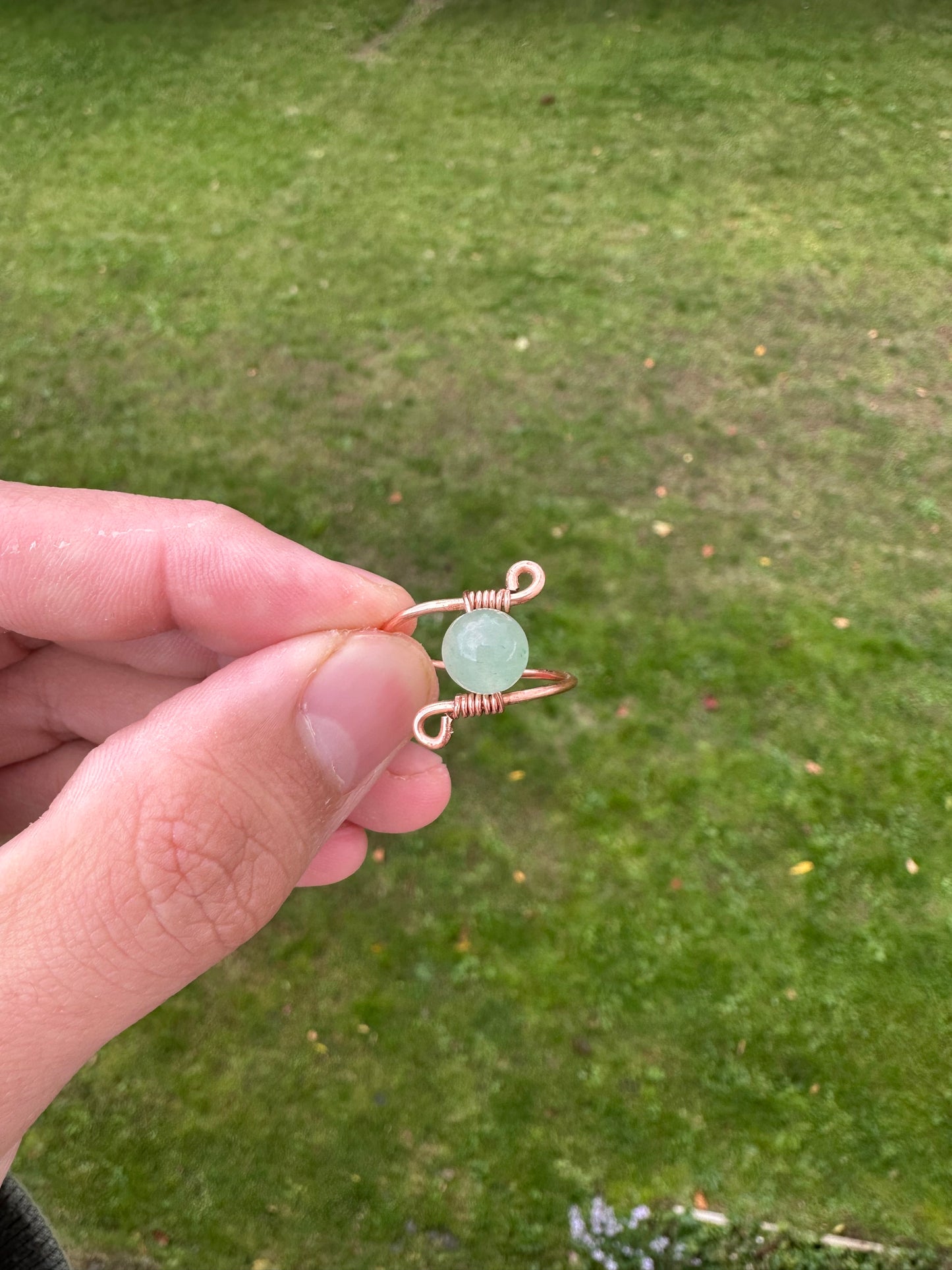 Copper Green Aventurine Wire Wrapped Ring Size 10