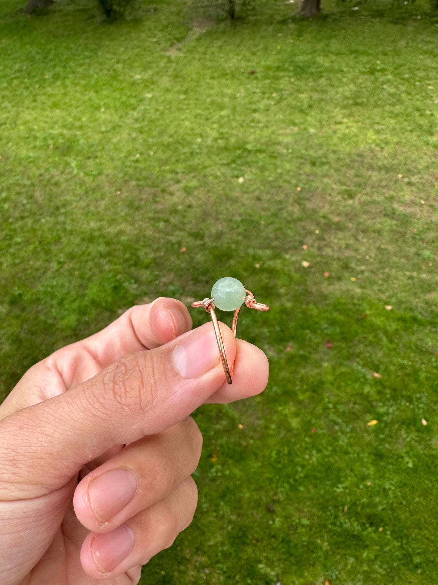 Copper Green Aventurine Wire Wrapped Ring Size 10