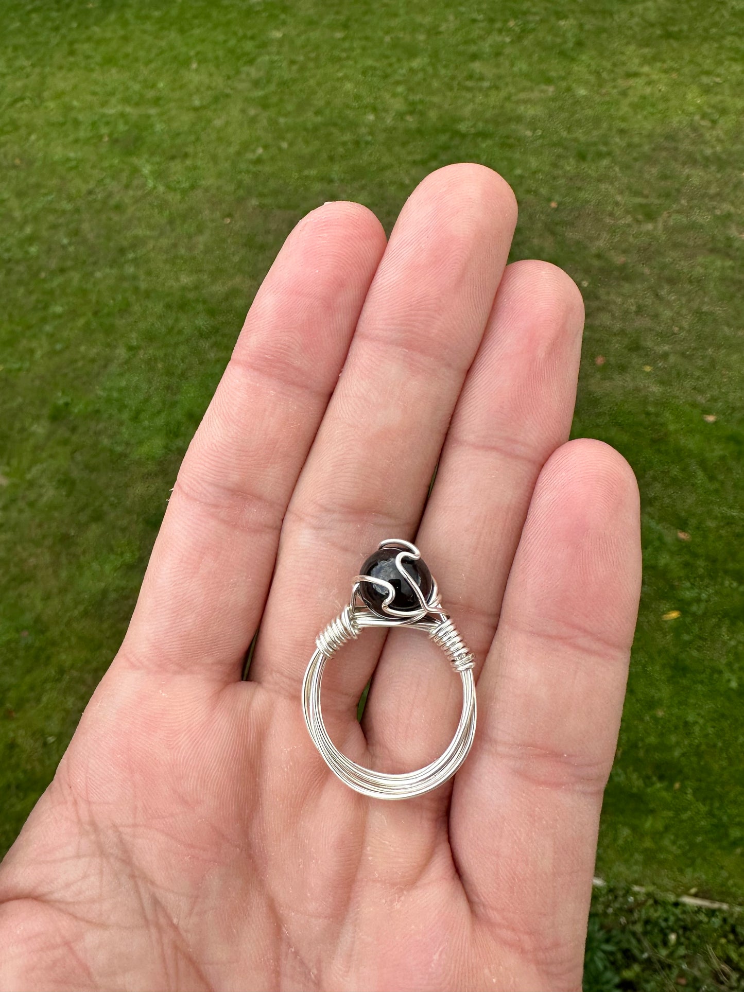 Silver Black Onyx Wire Wrapped Ring Size 10