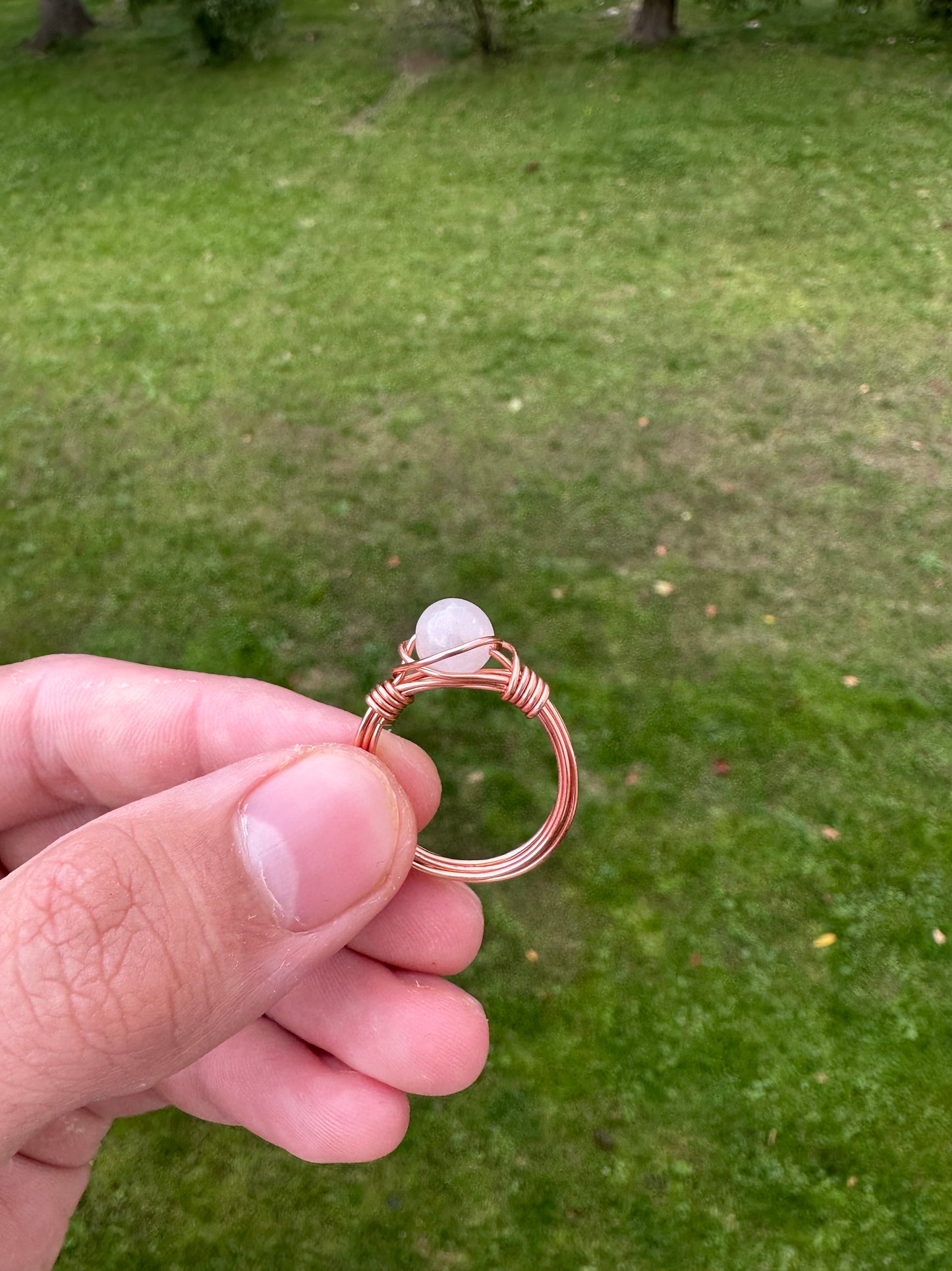 Rose Quartz Copper Sphere Ring Size 10