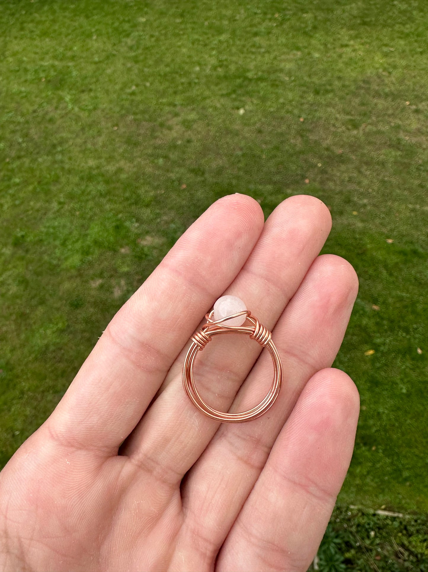 Rose Quartz Copper Sphere Ring Size 10