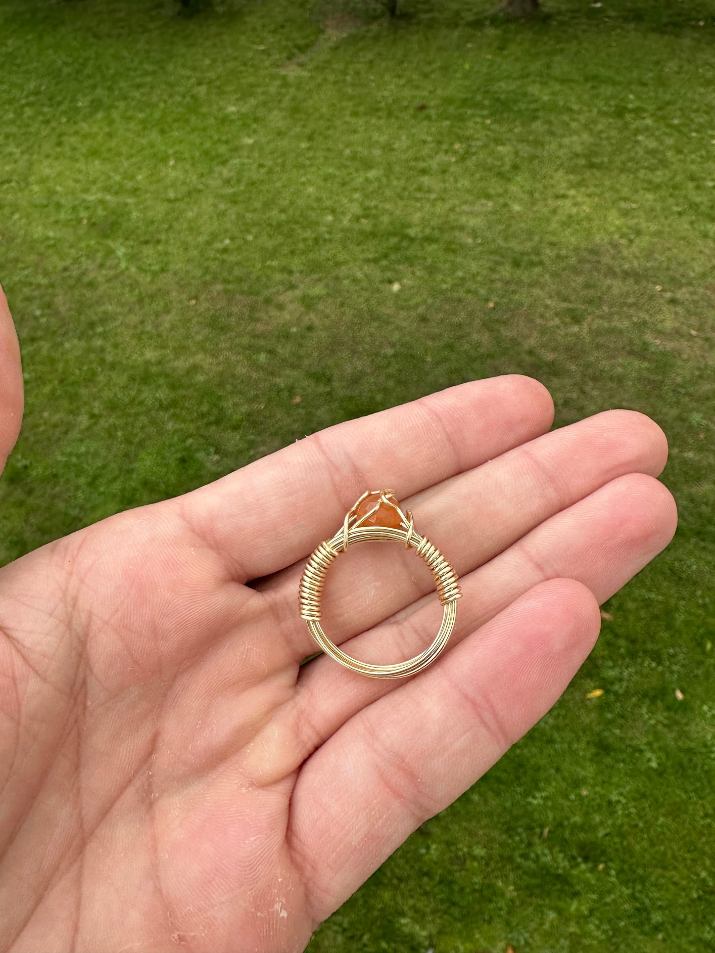 Gold Colored Faceted Carnelian Sphere Ring Size 11