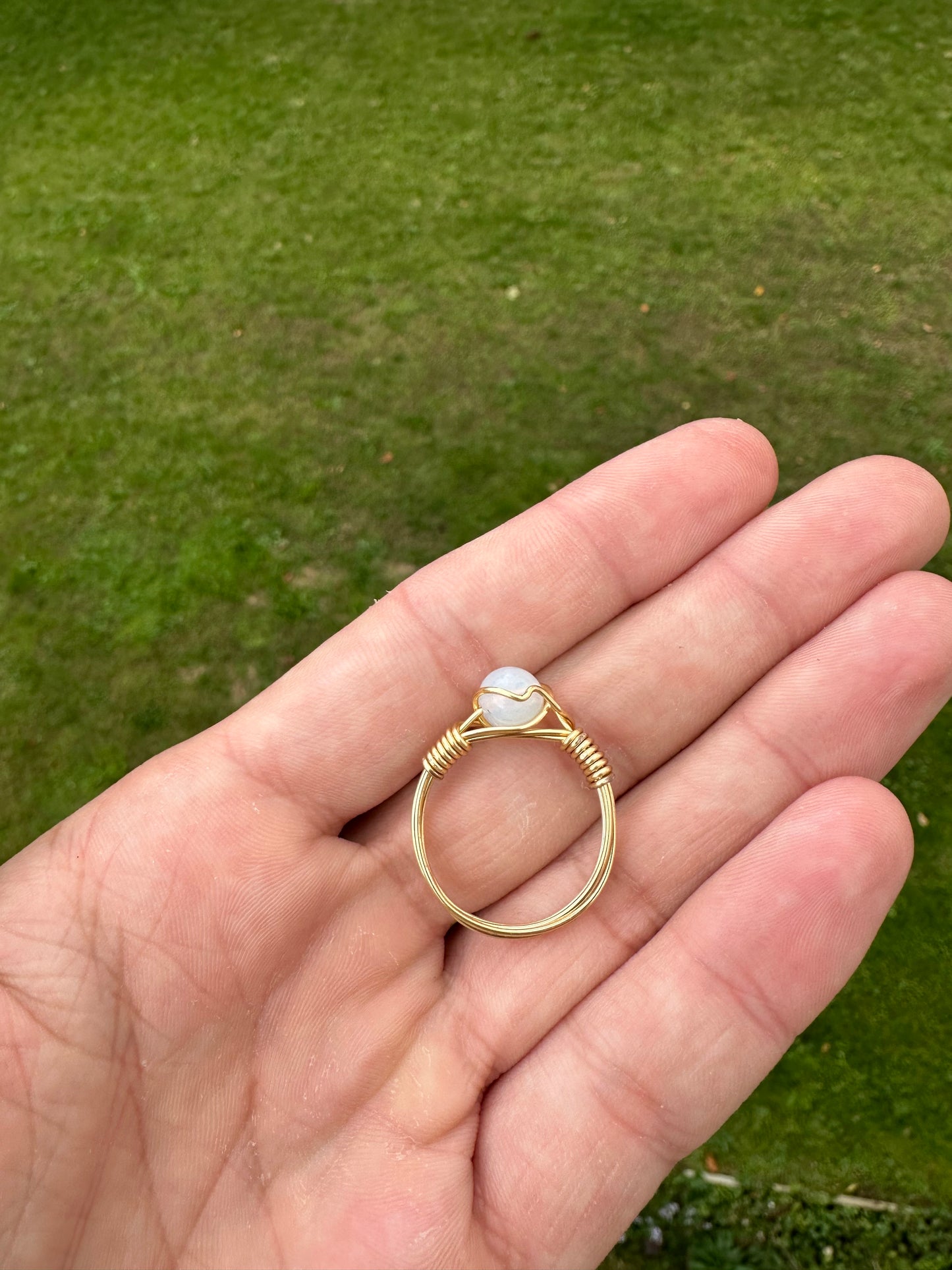 Gold Colored Opalite Sphere Ring Size 11