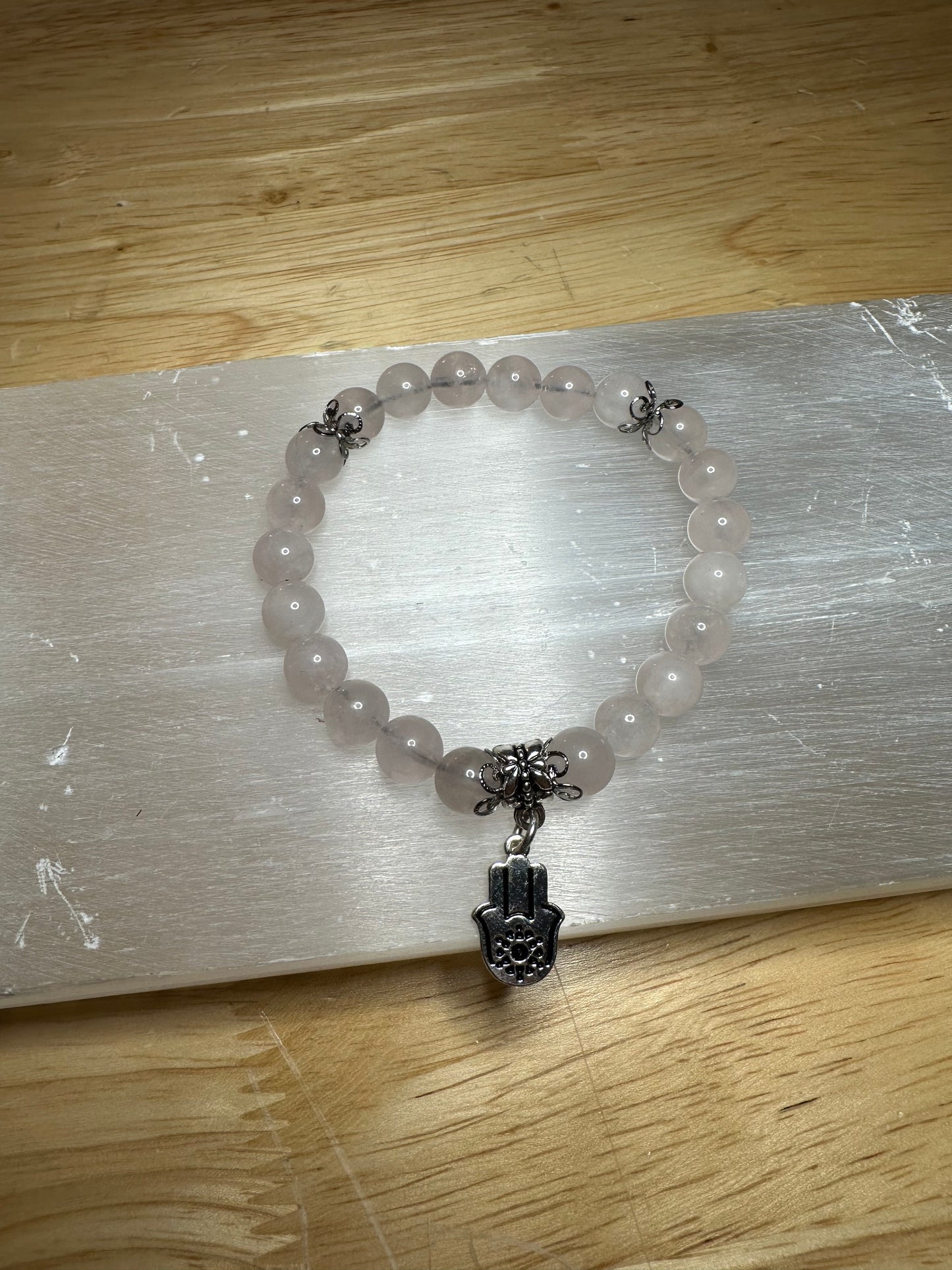 Rose Quartz Silver Charm Bracelet