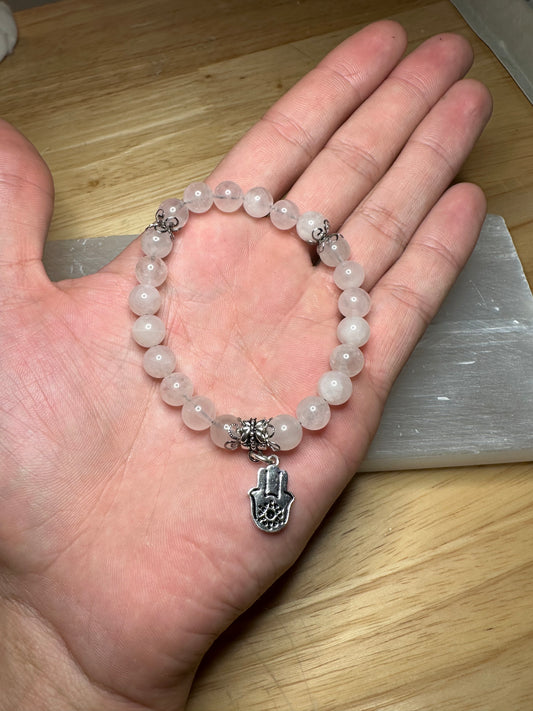 Rose Quartz Silver Charm Bracelet