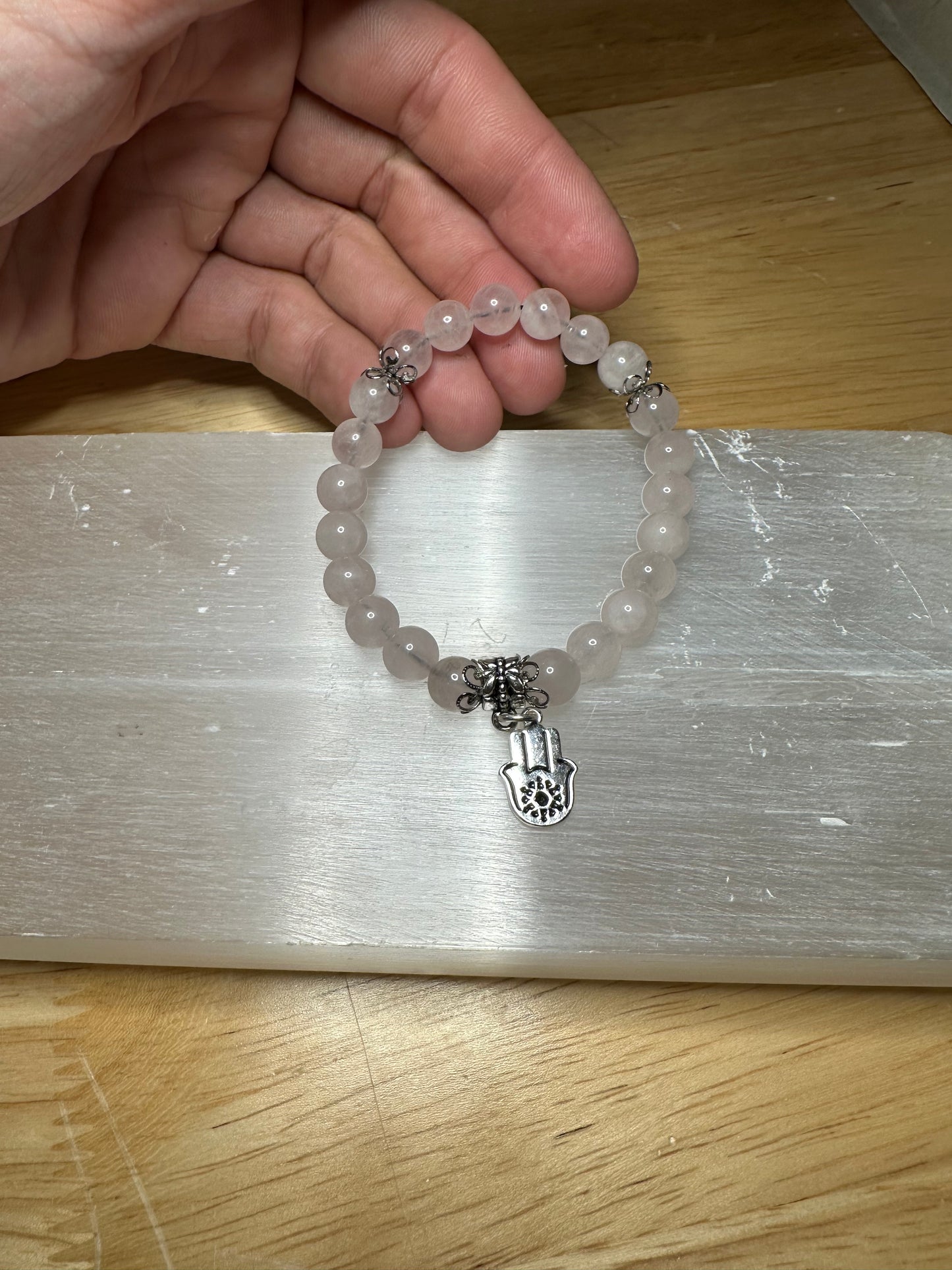 Rose Quartz Silver Charm Bracelet