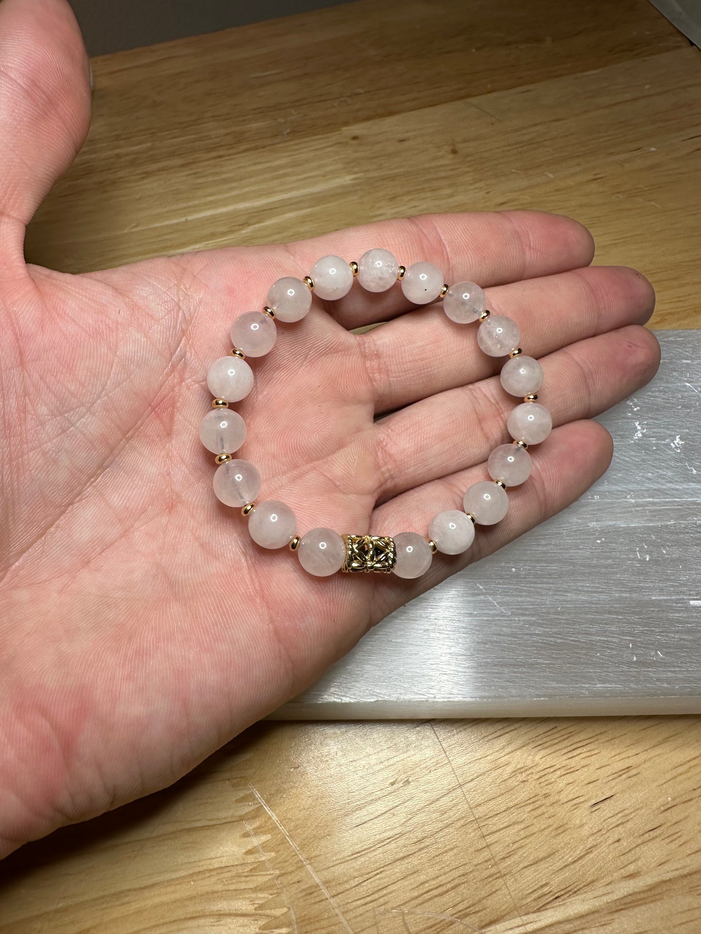 Rose Quartz Bracelet With Gold Plated Spacers