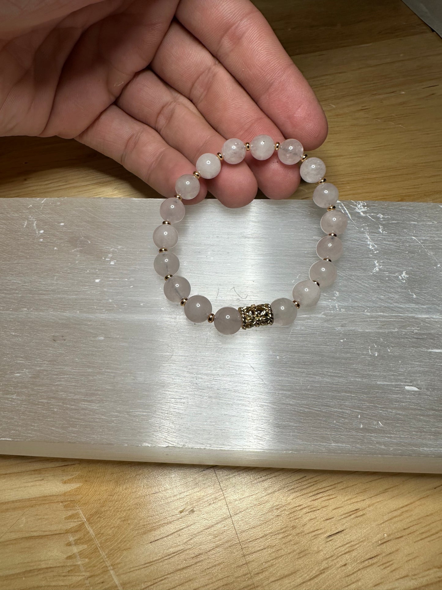 Rose Quartz Bracelet With Gold Plated Spacers