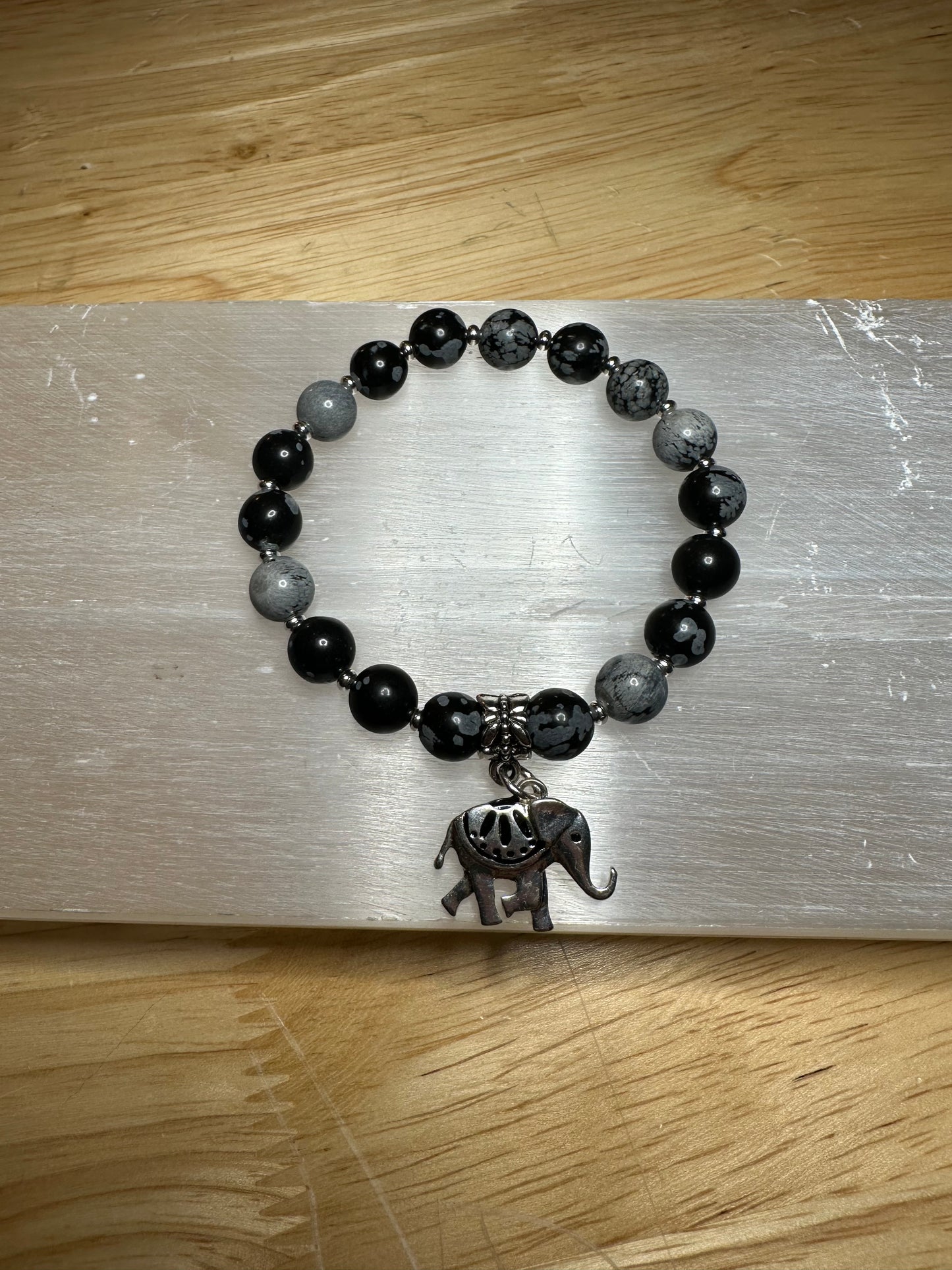 Snowflake Obsidian Silver Charm Bracelet