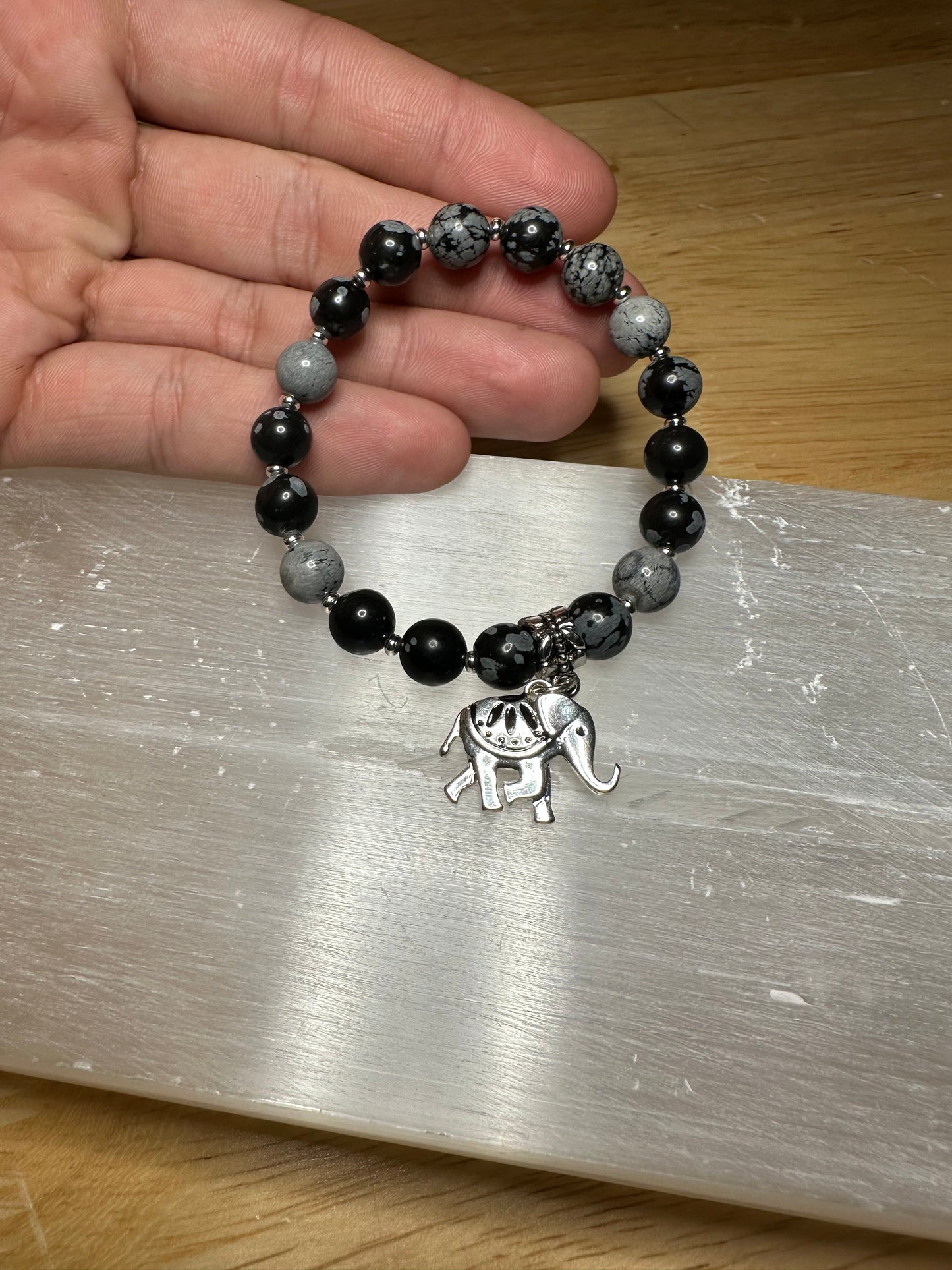 Snowflake Obsidian Silver Charm Bracelet