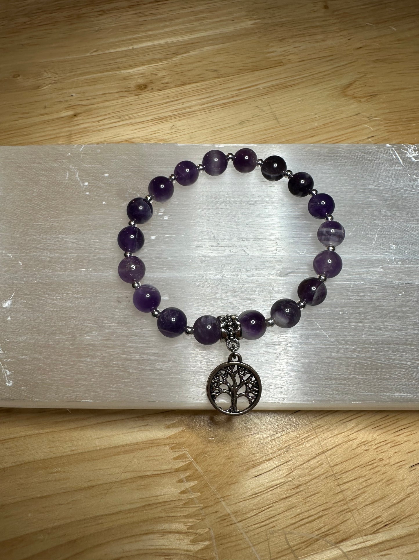 Banded Amethyst Bracelet w/ Tree Of Life Charm