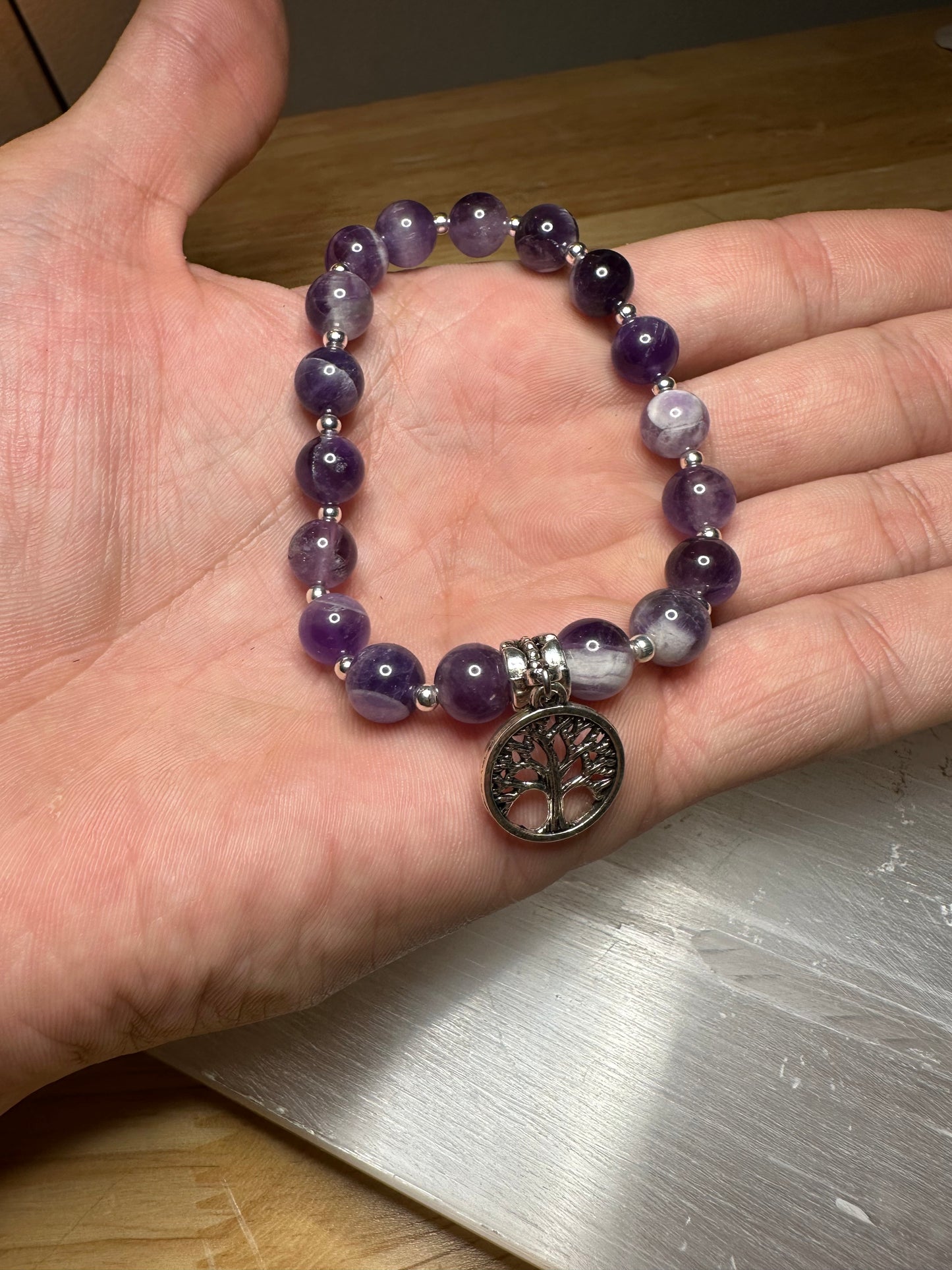 Banded Amethyst Bracelet w/ Tree Of Life Charm