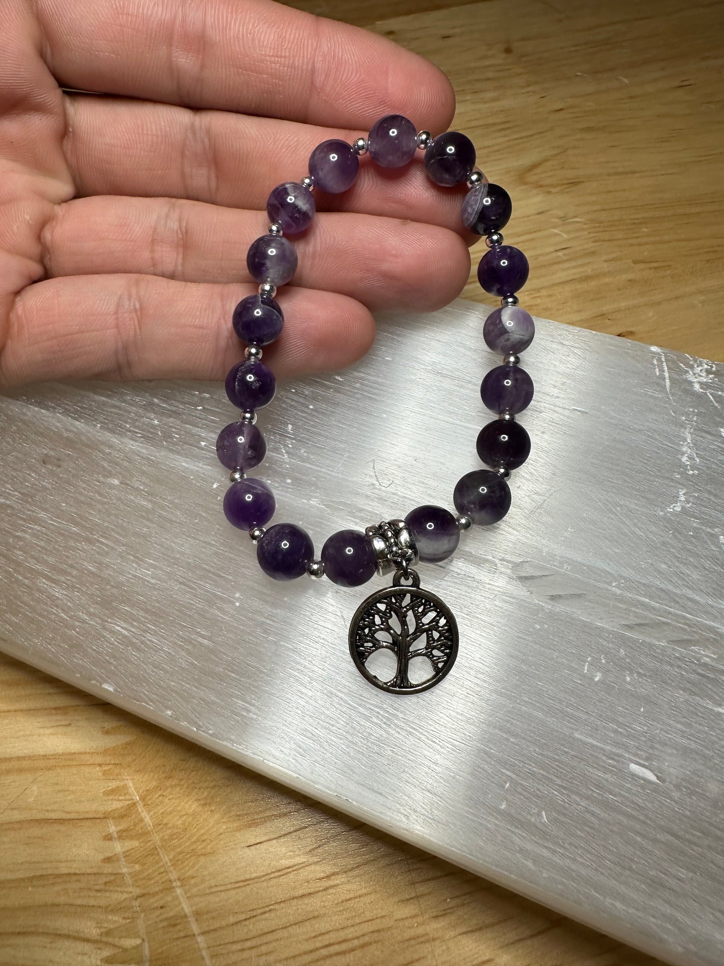 Banded Amethyst Bracelet w/ Tree Of Life Charm