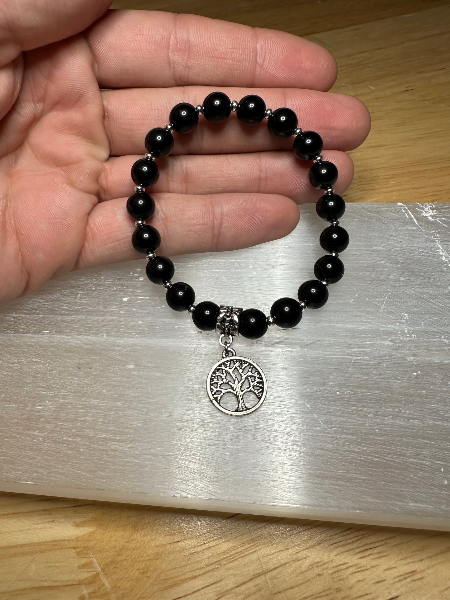 Black Obsidian bracelet w/ Tree Of Life Charm