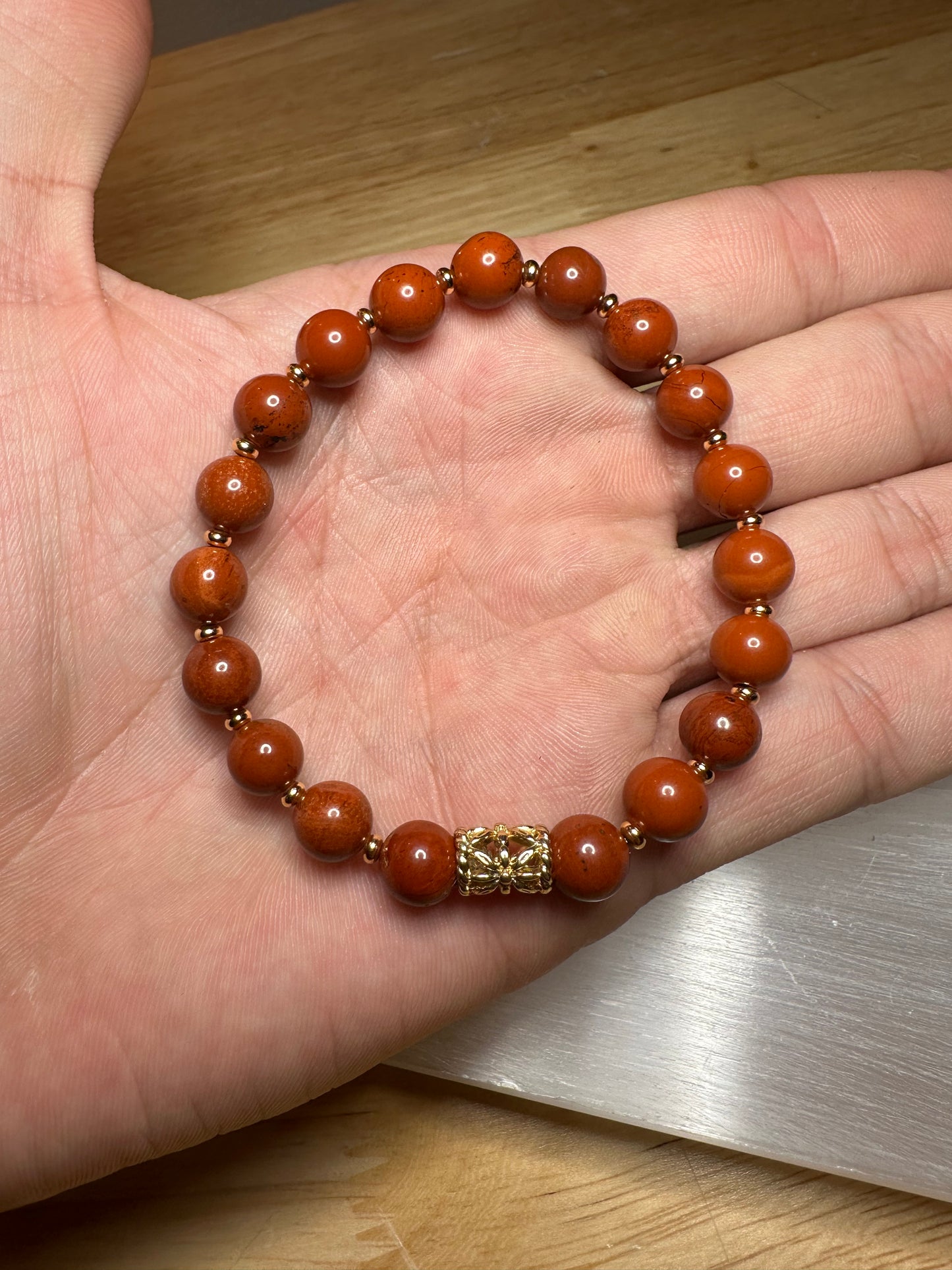 Red Jasper Bracelet w/ Gold Plated Spacers