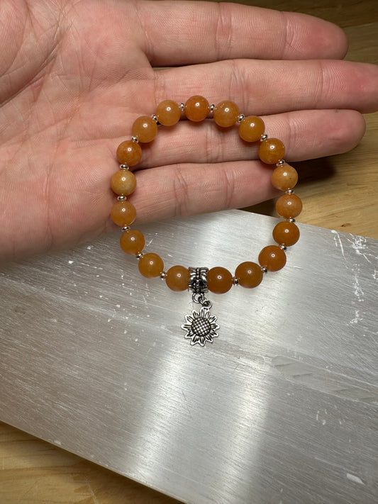 Red Aventurine Bracelet w/ Cute Sunflower Charm