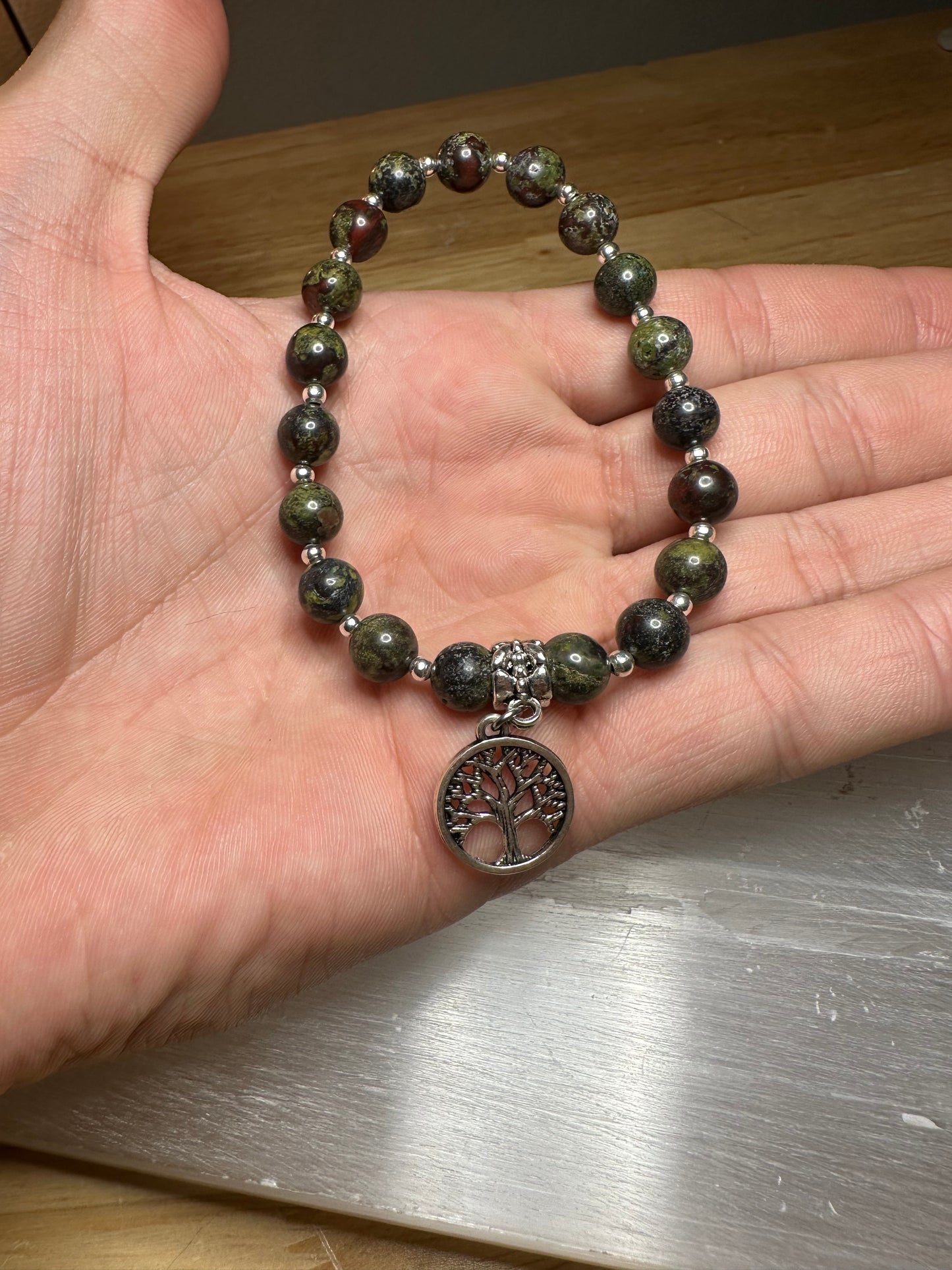 Dragon Bloodstone Bracelet w/ Tree Of Life Charm