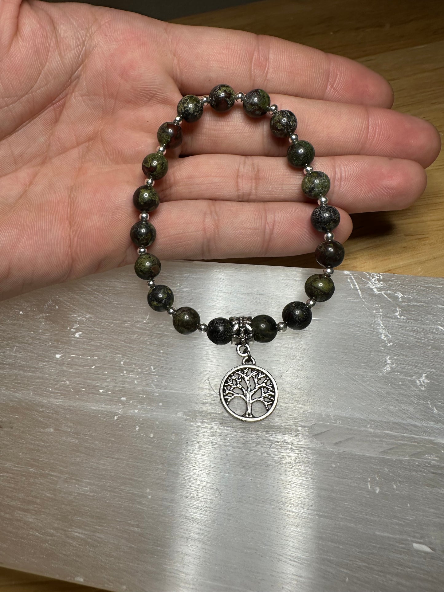 Dragon Bloodstone Bracelet w/ Tree Of Life Charm