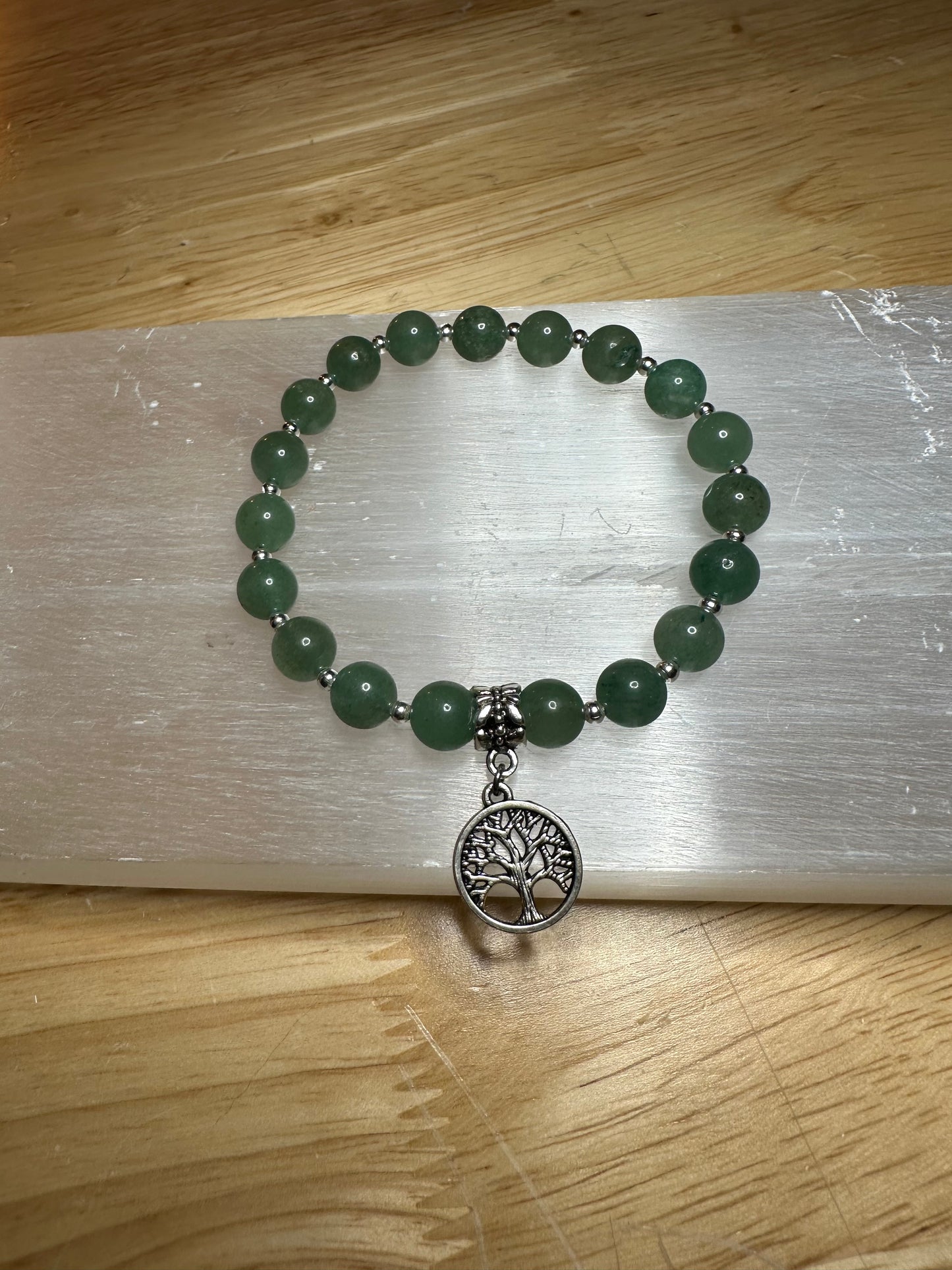 Green Aventurine Bracelet w/ Tree Of Life Charm