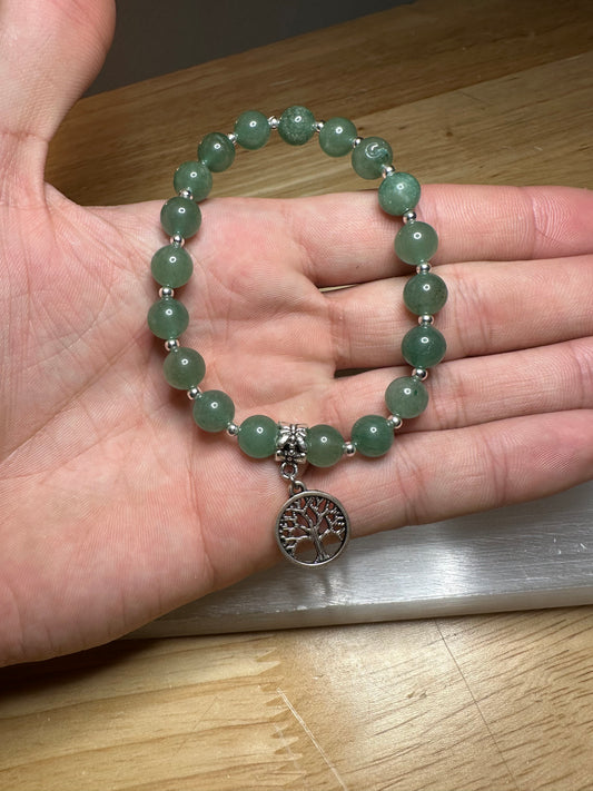 Green Aventurine Bracelet w/ Tree Of Life Charm